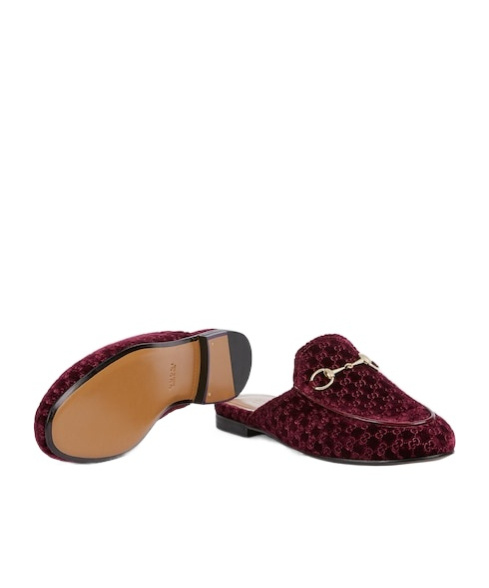 Gucci Nady Mini Gg Velvet Princetown Mules In Burgundy
