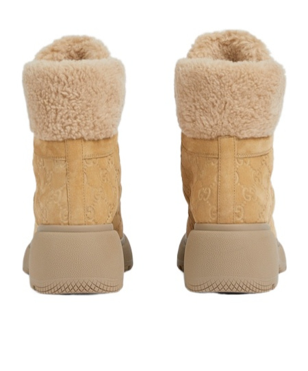 Gucci Yaga Gg Suede Combat Boots In Brown