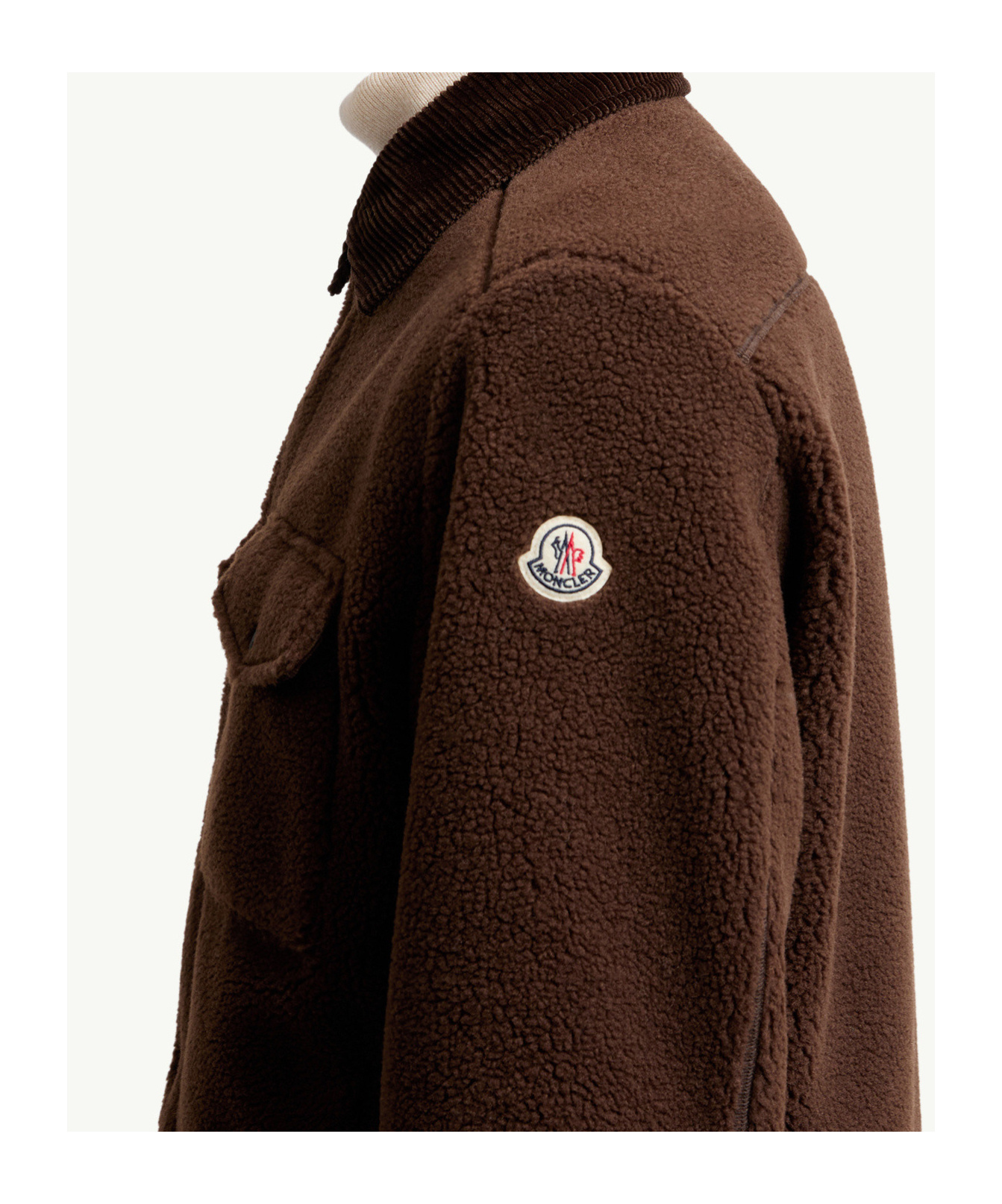 Moncler Cozy Jacket With Chest Pockets And Corduroy Collar In Brown