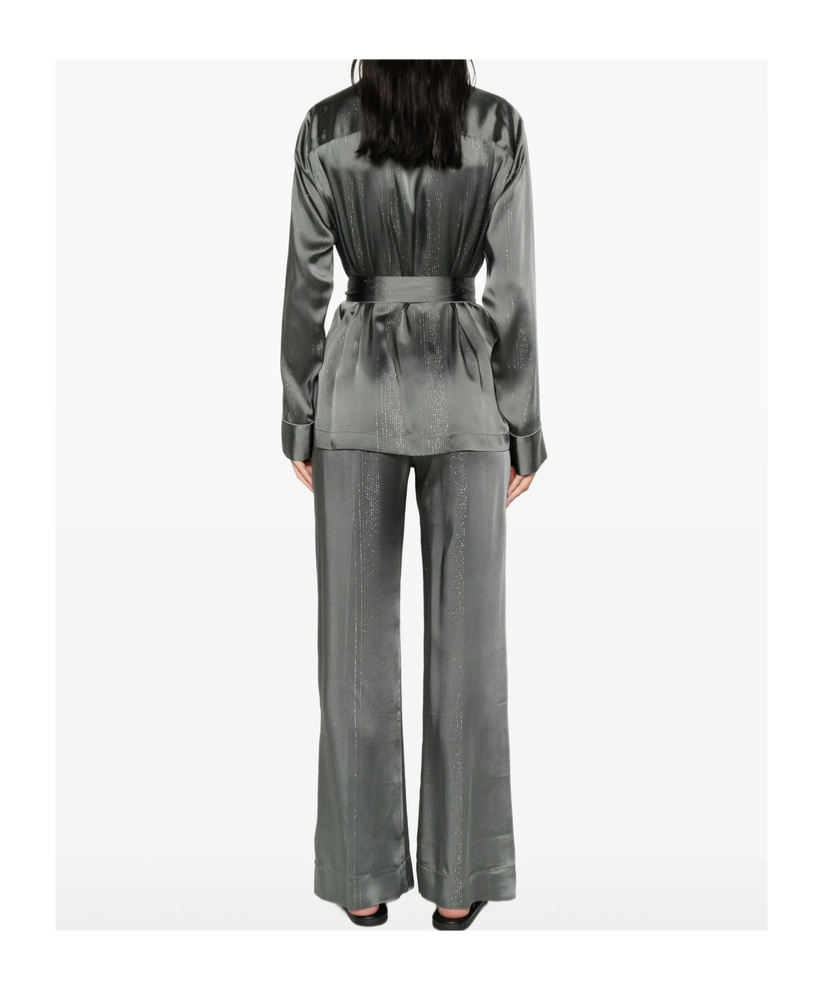 Forte Forte Pyjama Jacket In Silver Pinstriped Satin In Black