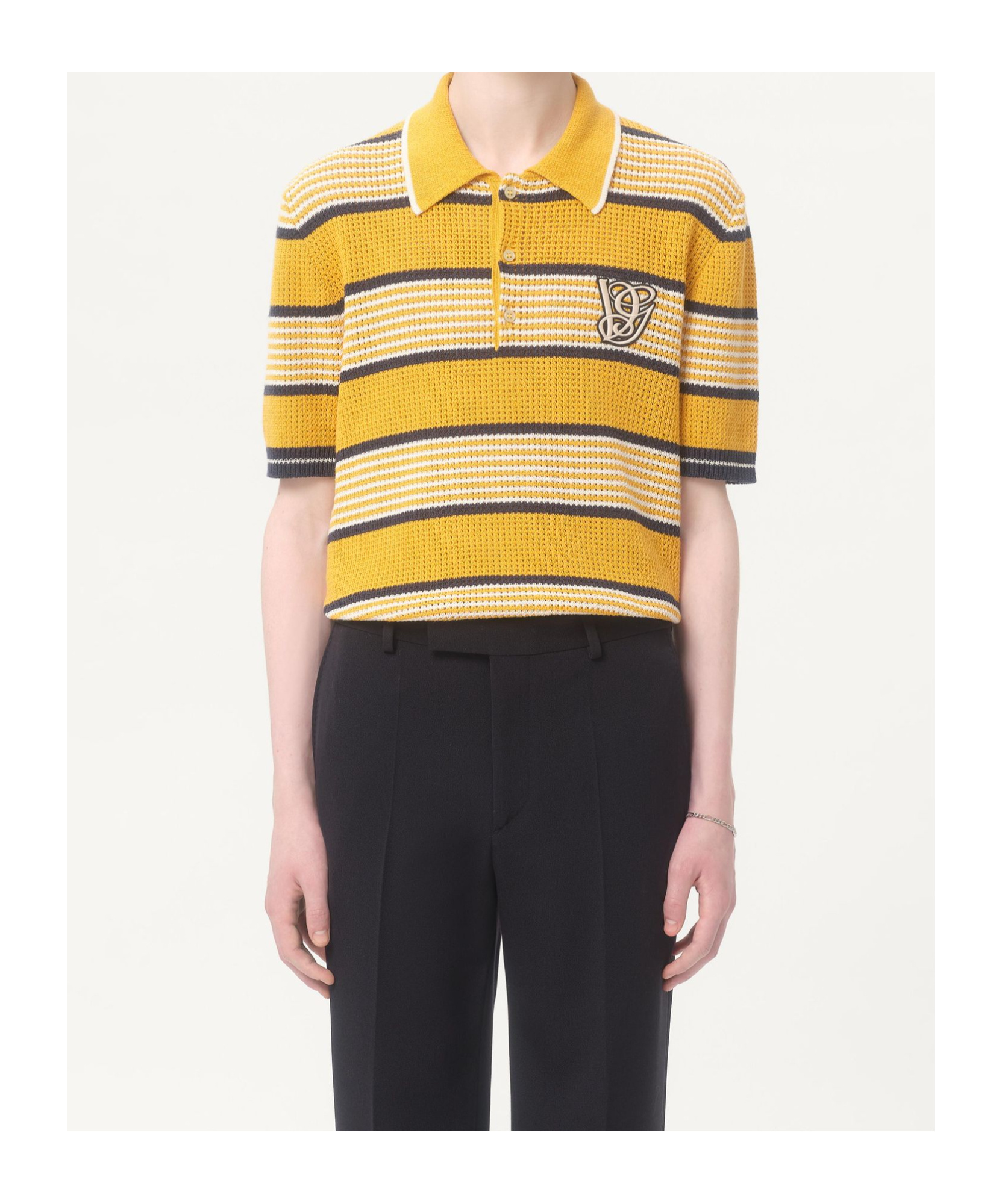 Valentino Long-sleeved Linen And Cotton Polo Shirt With Vg Patch