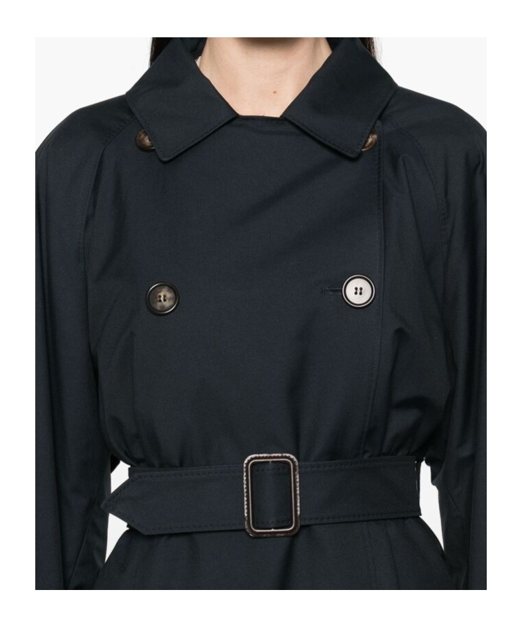 Max Mara Navy Blue Gabardine-weave Trench Coat In Black
