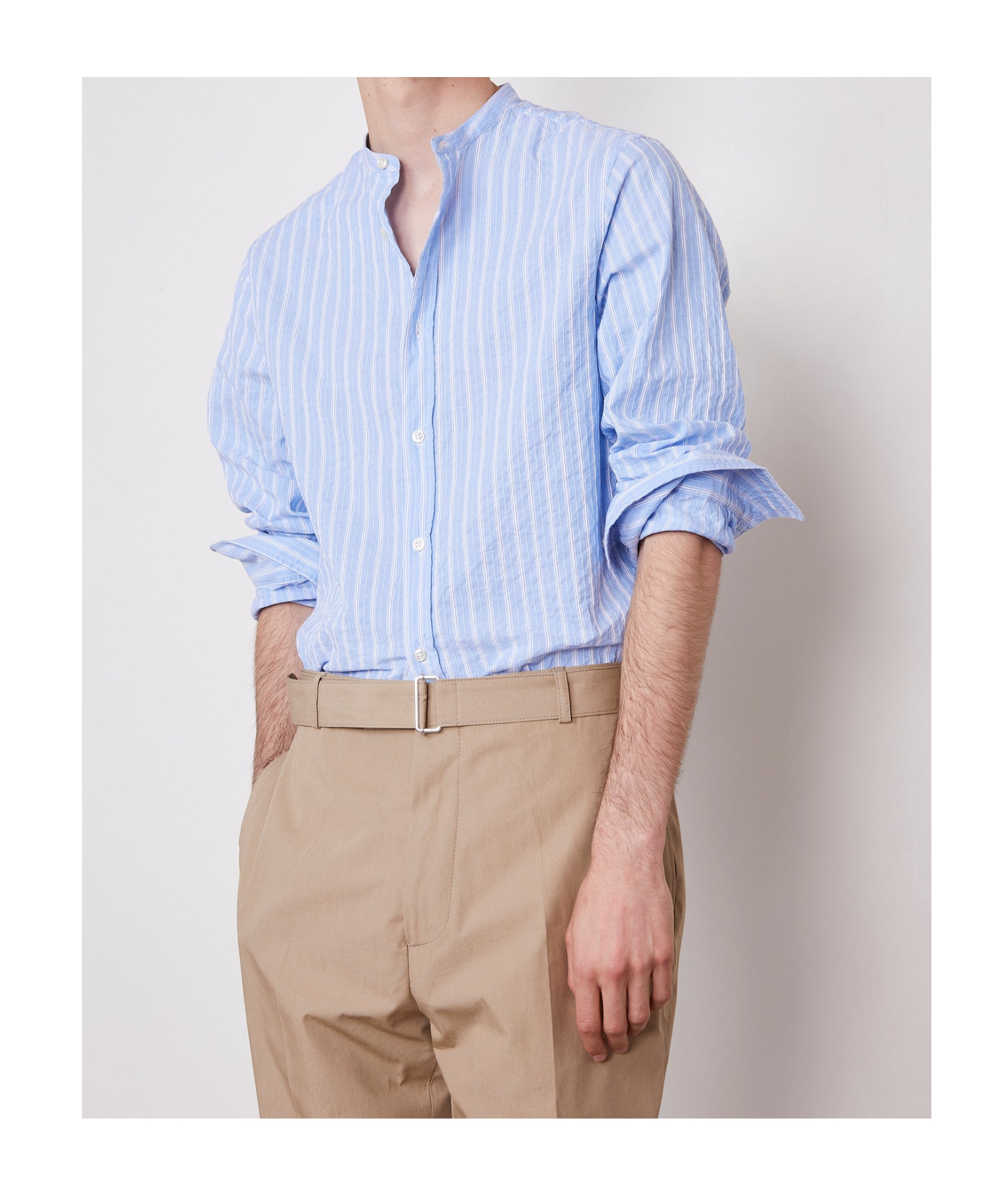 Shop Officine Generale Striped Shirt In Dream Blue/white