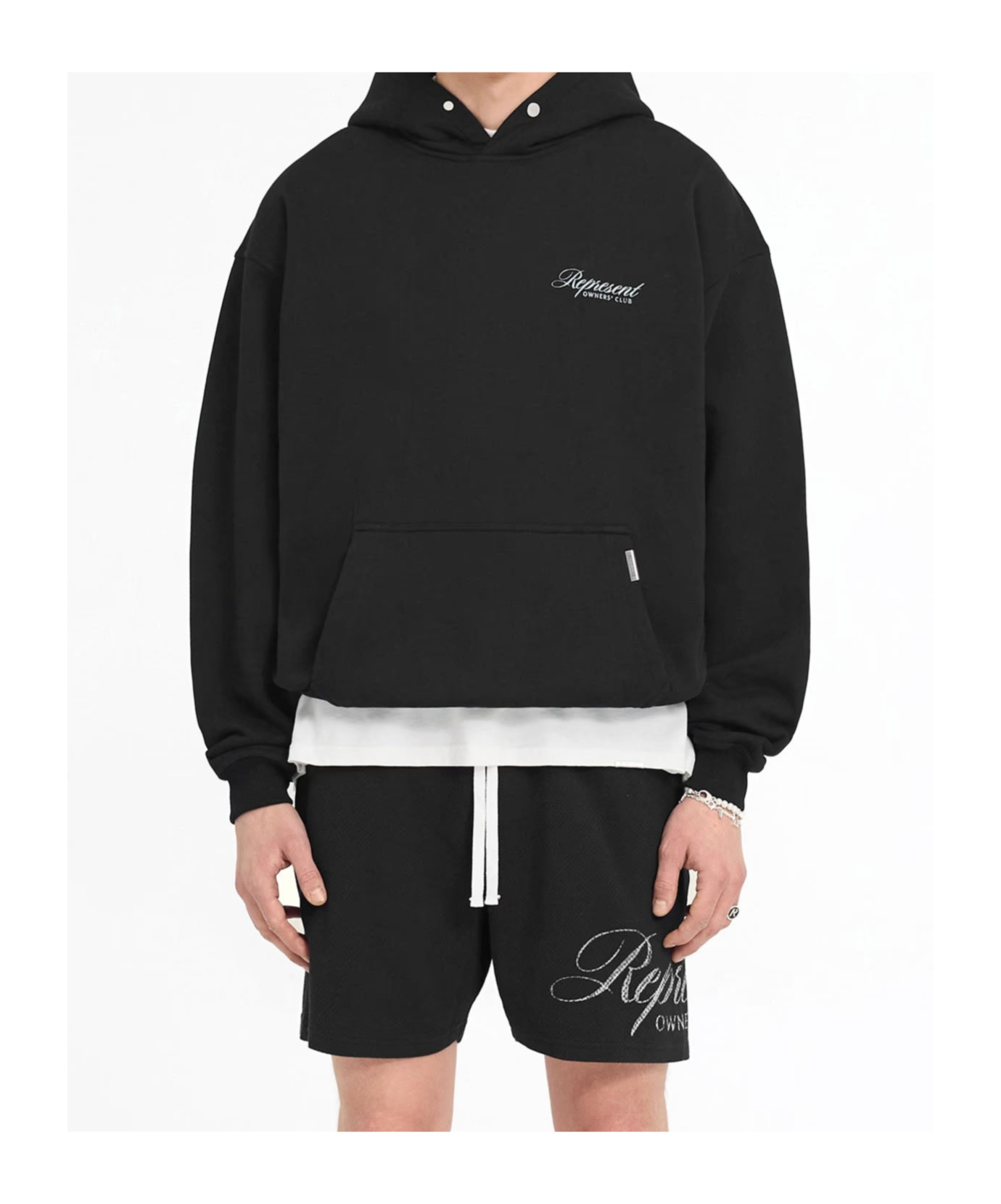 Represent Black Hoodie With Logo Lettering Detail On The Front And Maxi Logo Print On The Rear In Cotton Man In Black