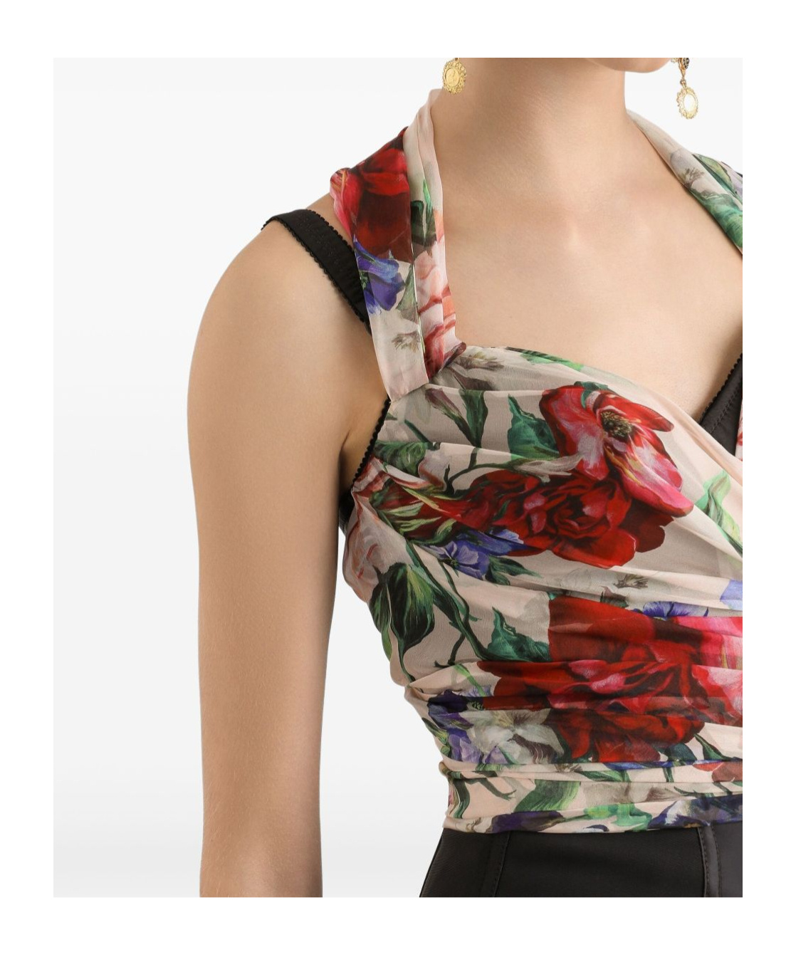 Dolce & Gabbana Rose Red Top With Halterneck Tie Fastening In Multicolor
