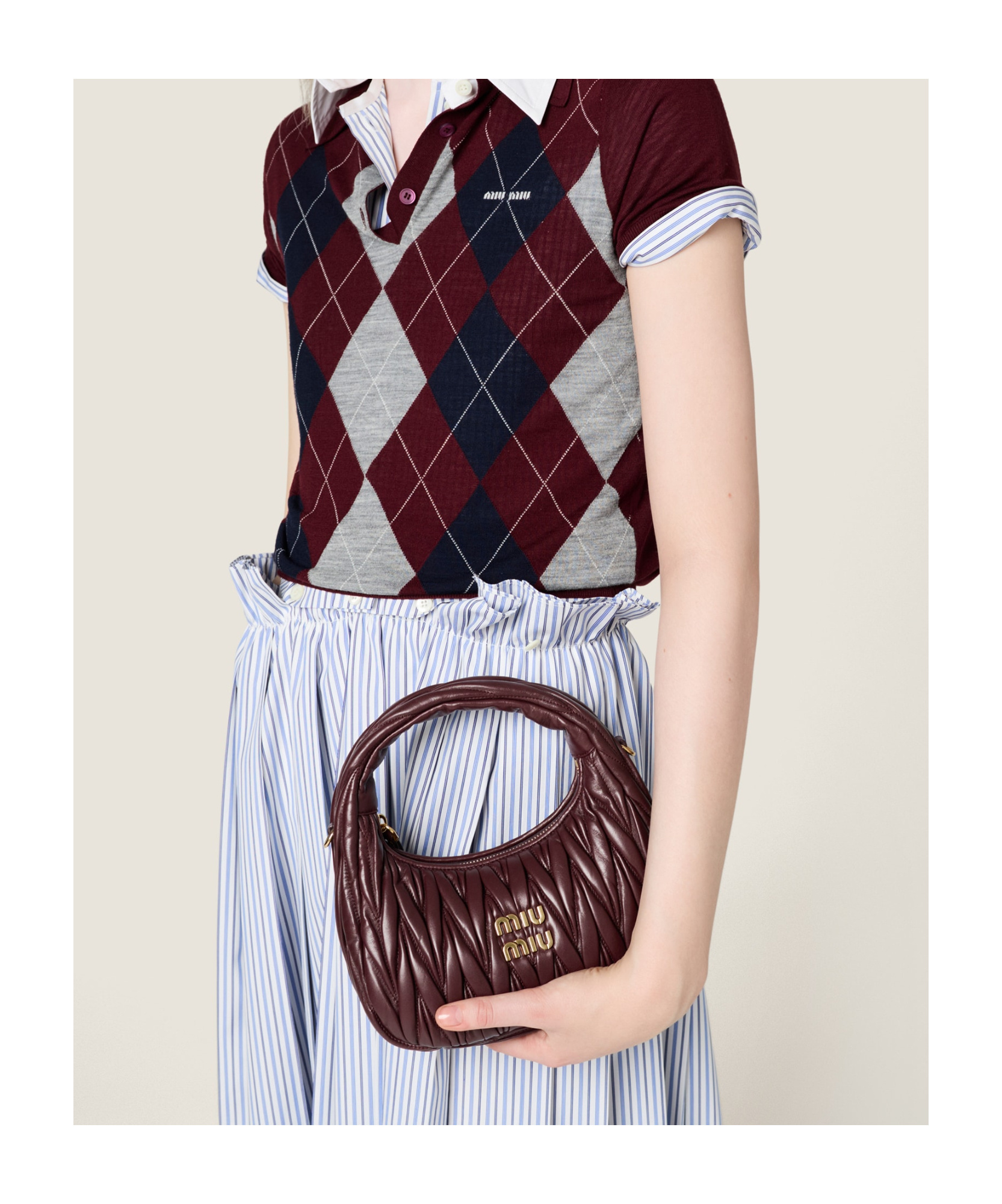 Miu Miu Wander Matelassé Nappa Leather Hobo Bag In Burgundy