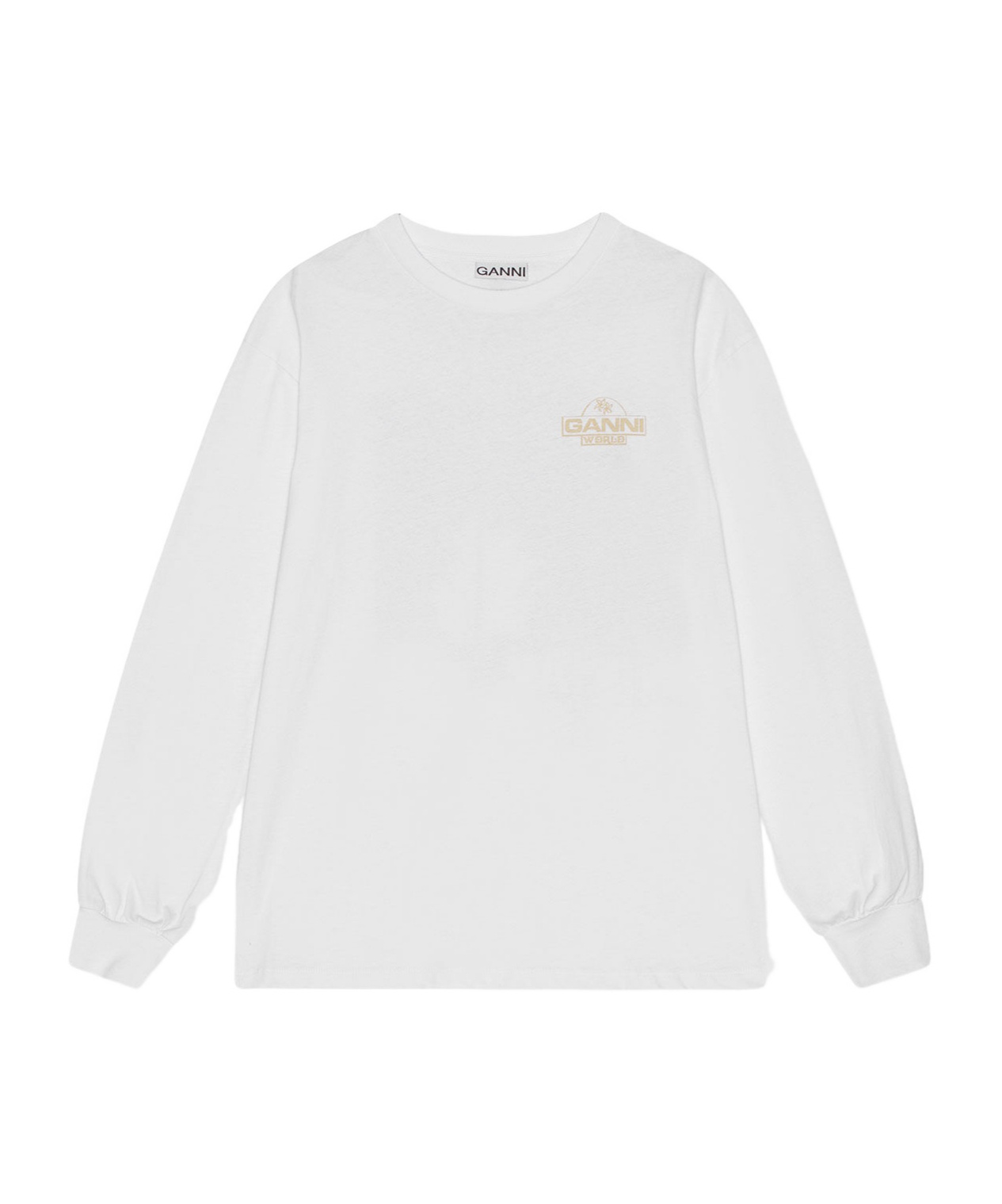Ganni Future Heavy Jersey Palm Long Sleeve Tee Bright White In White