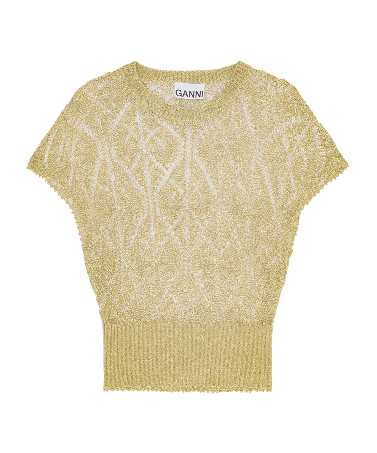 Shop Ganni Gold Metallic Top In Nude