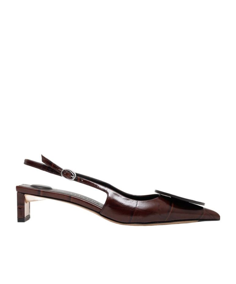 Jacquemus Pointed Toe Slingback Pumps With Textured Calf Leather In Black