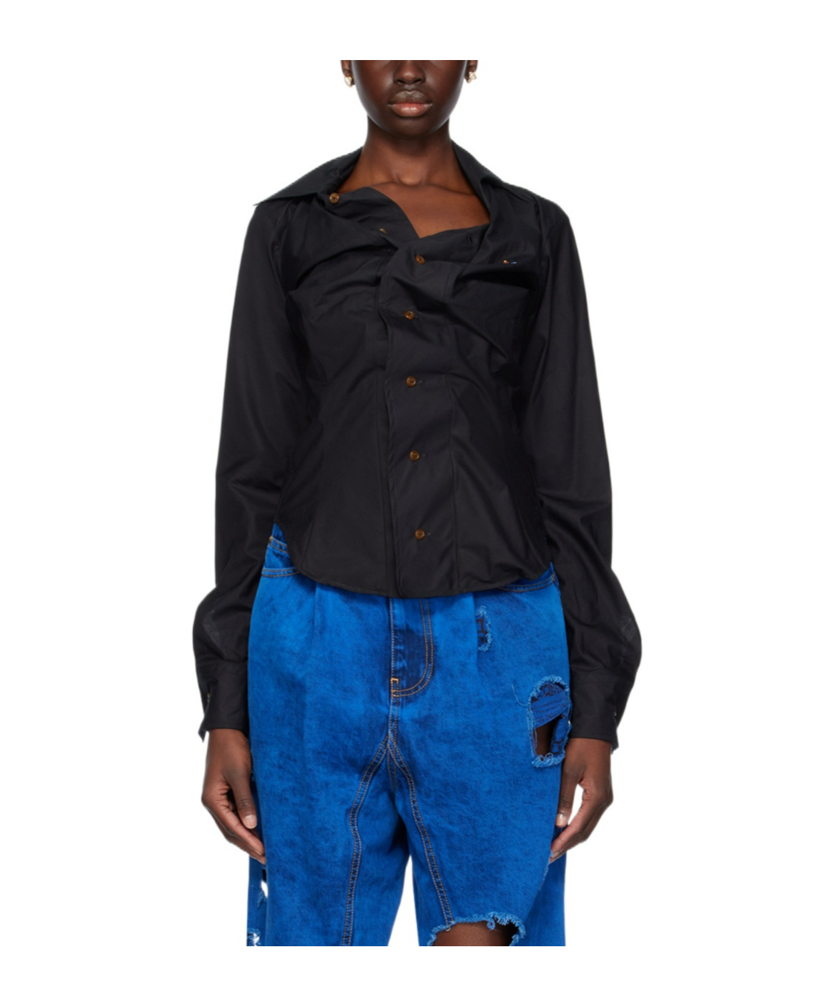 Vivienne Westwood Long Sleeve Collared Top With Cuffed Sleeves In Black