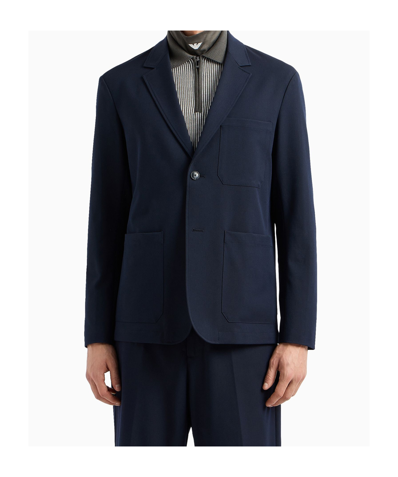 Emporio Armani Single-breasted Jacket In Nylon Seersucker In Black