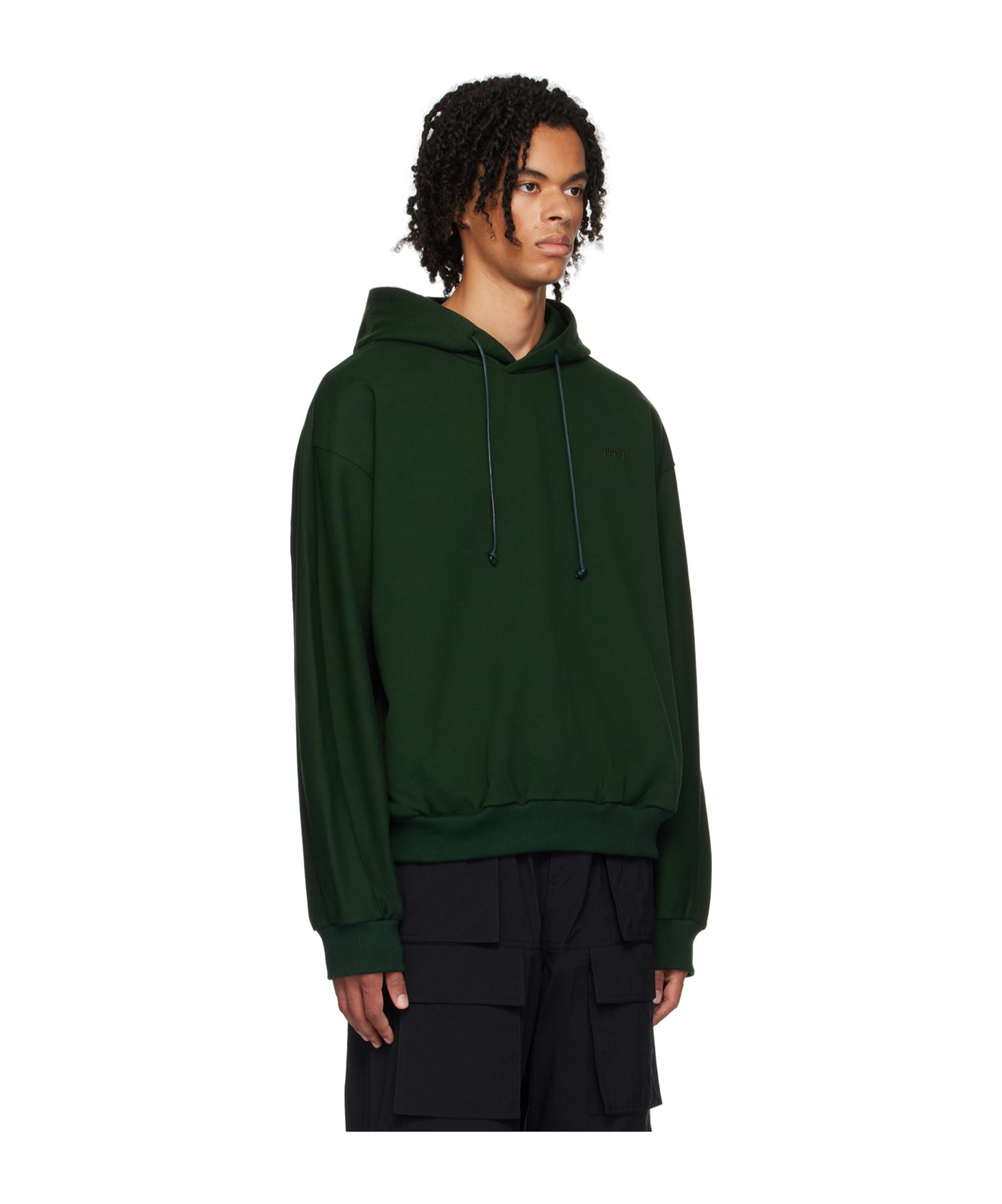 Juunj Drawstring Hooded Hoodie In Black