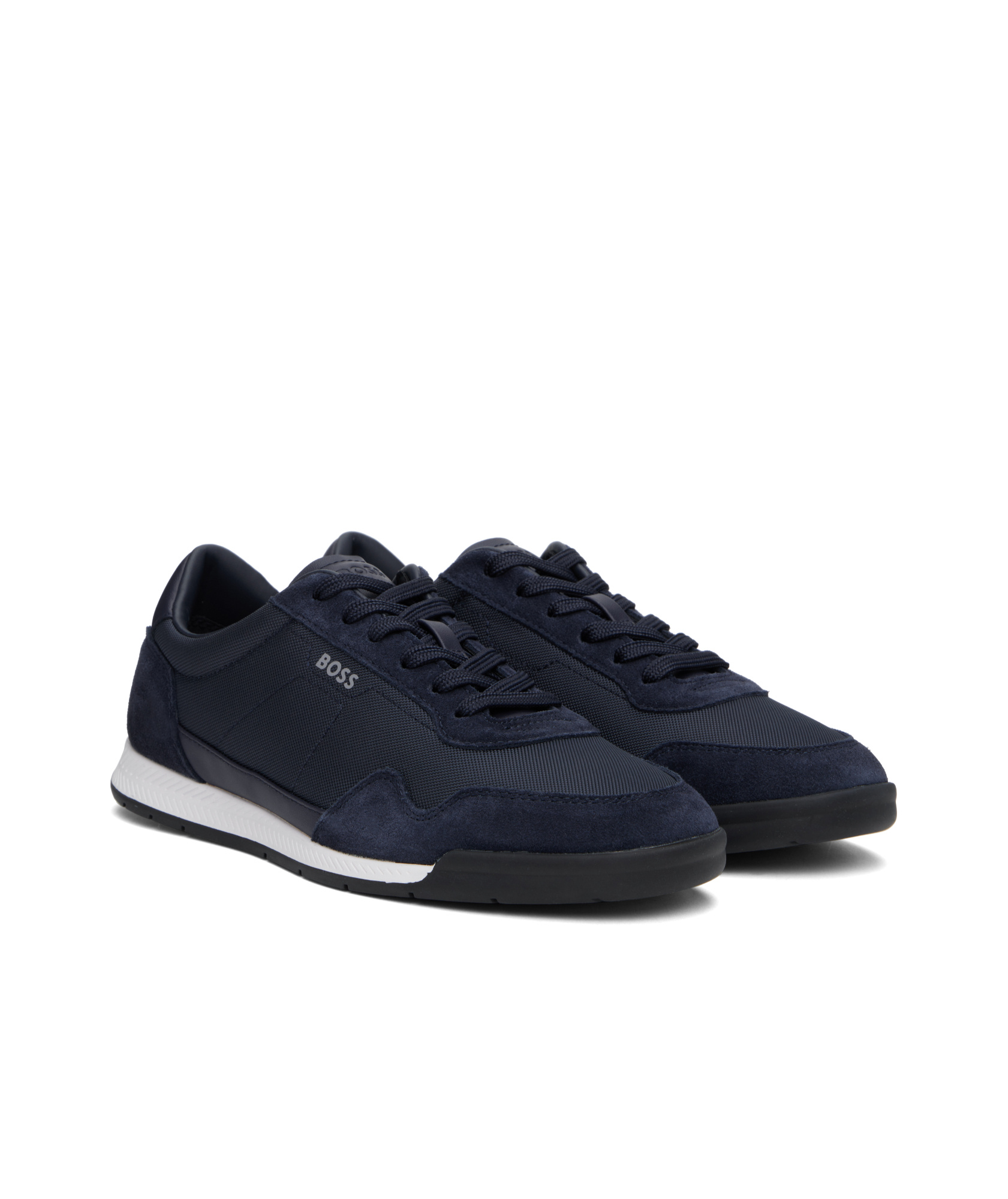 Hugo Boss Navy Mixed-material Lace-up Sneakers In Navy Blue