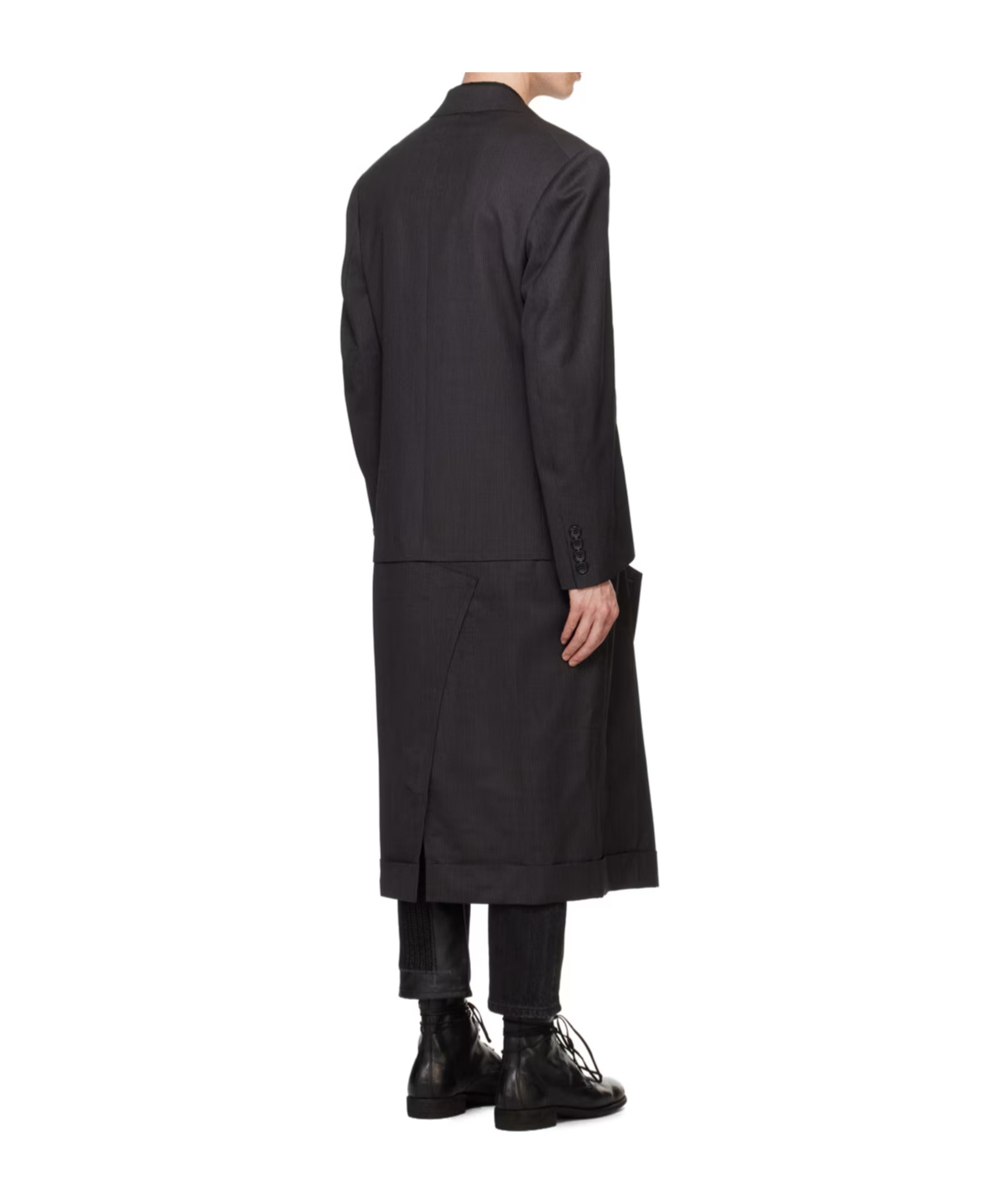 Junya Watanabe Striped Long-sleeved Coat In Black
