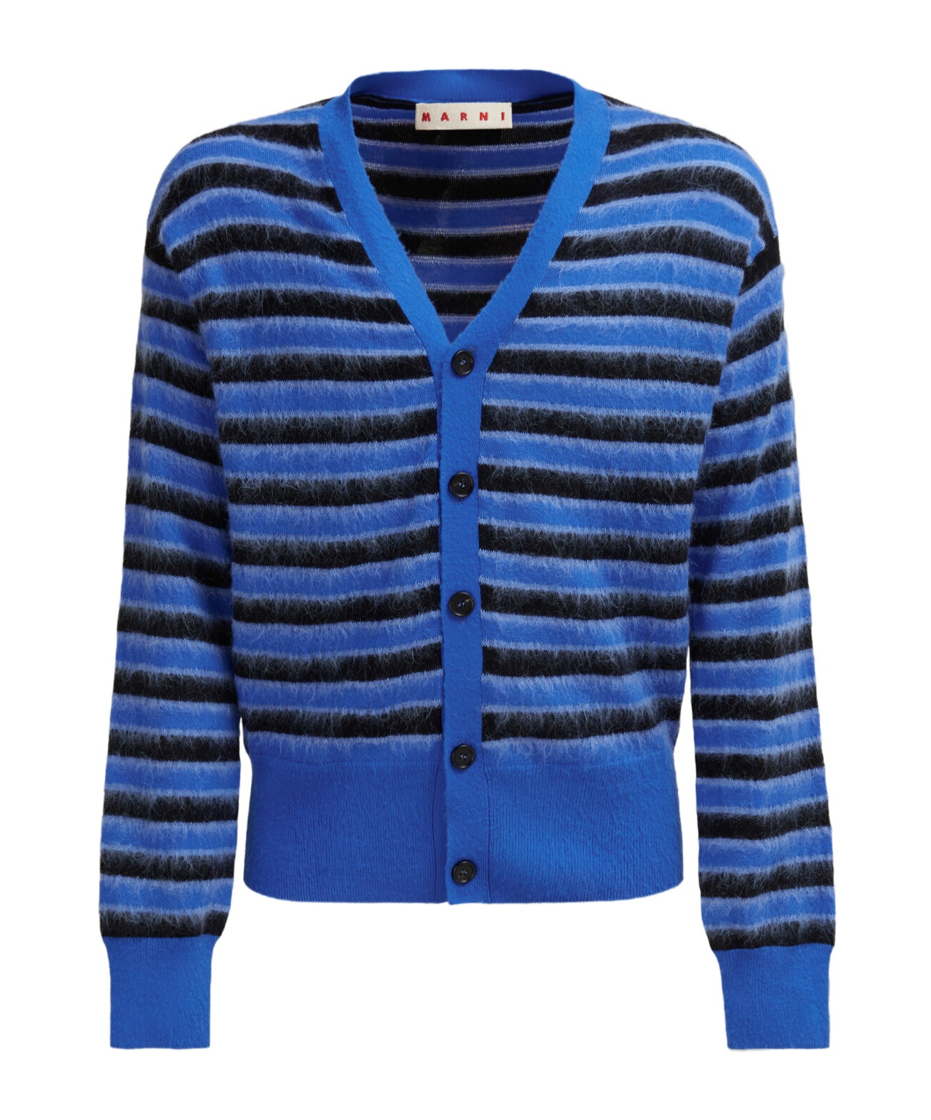 MARNI BLUE WOOL-MOHAIR STRIPED CARDIGAN