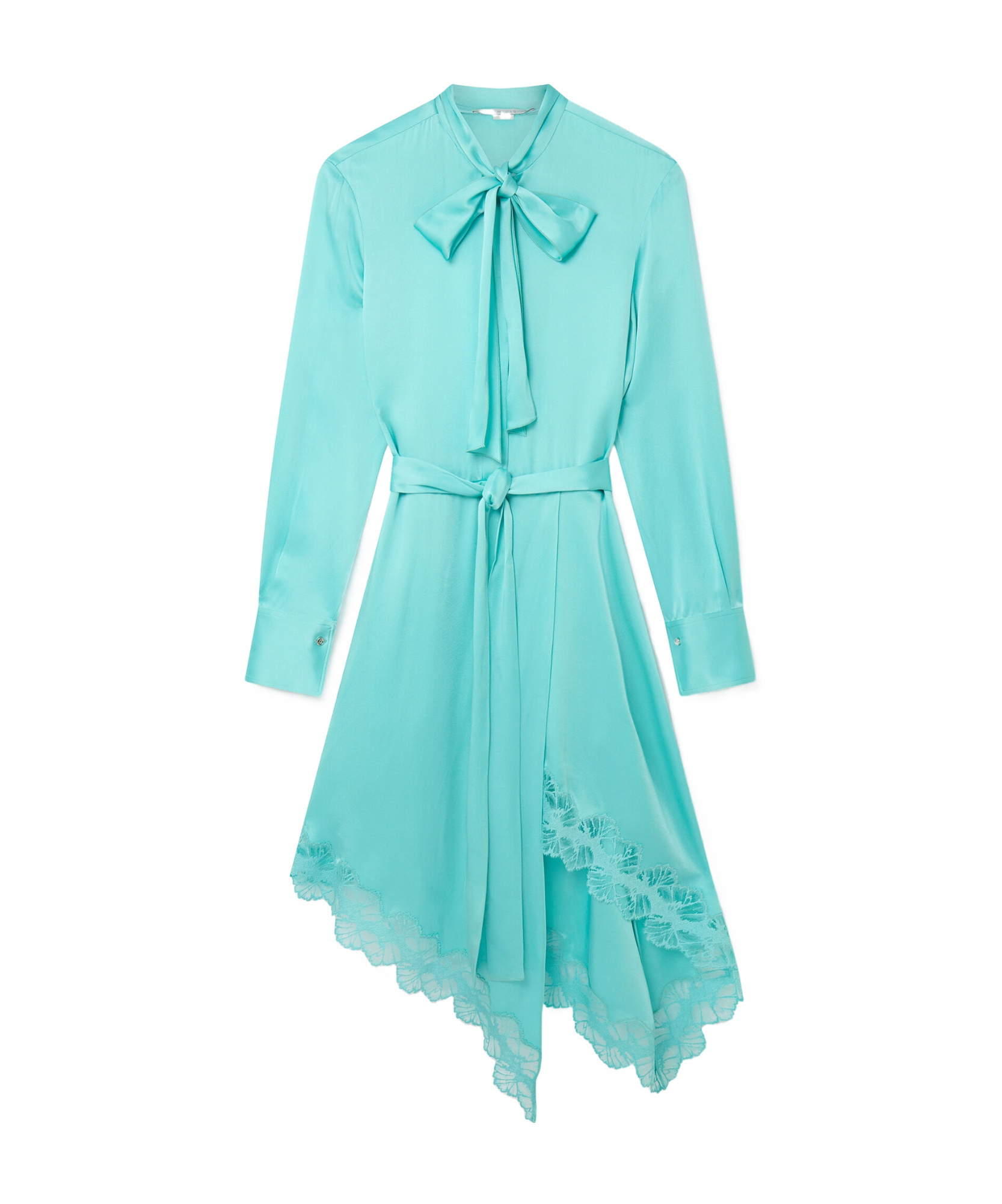 Shop Stella Mccartney Double Satin Lace-trim Dress In Blue