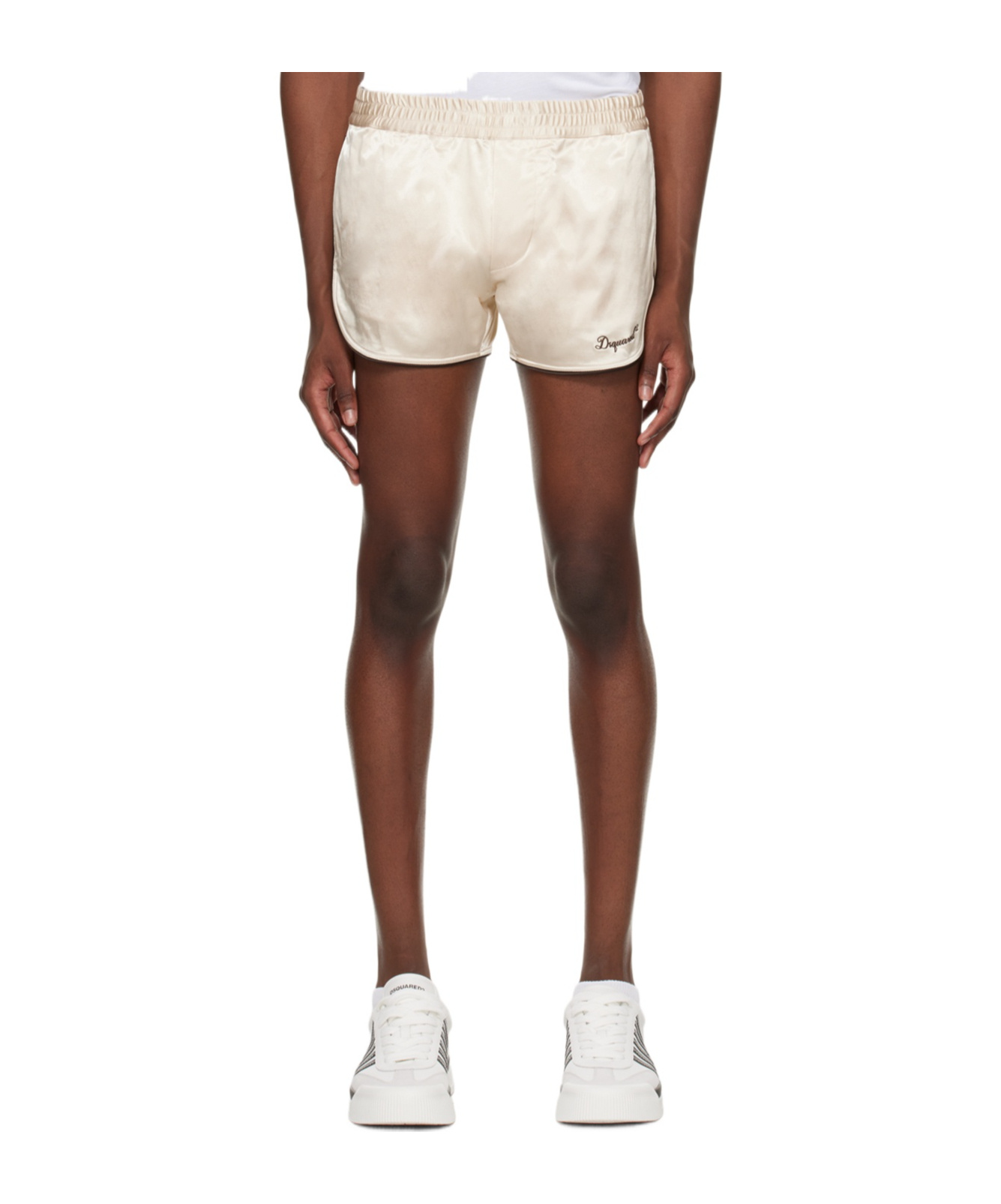 Dsquared2 Elastic Waist And Curved Hem Shorts In Brown