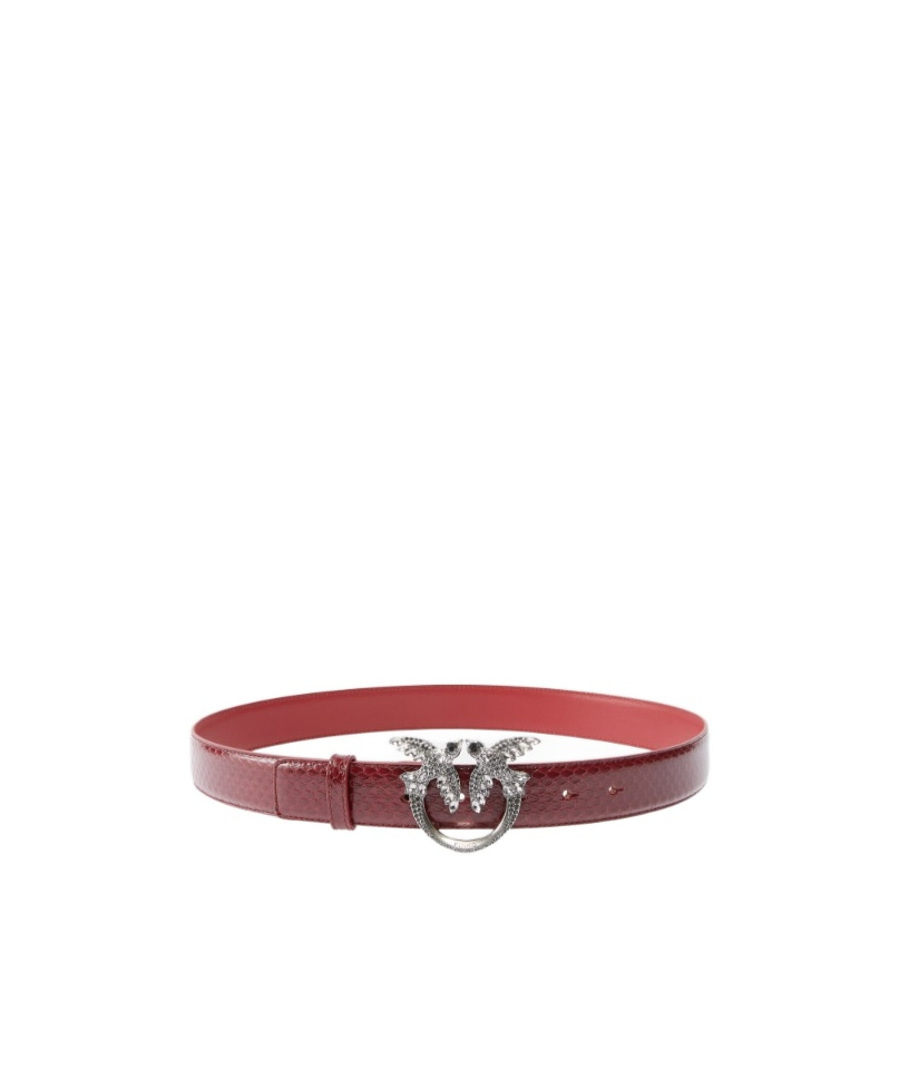 Pinko Galleria 3-cm Belt In Glossy Python Skin In Red