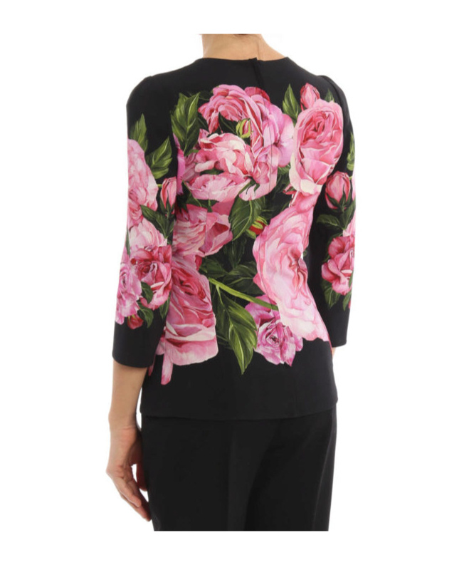 Dolce & Gabbana Crepe Floral Blouse In Pink