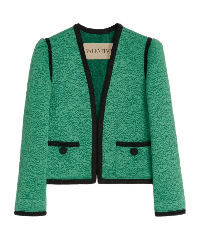 Valentino Womens Pure Green Floral Crop Wool And Silk Jacket