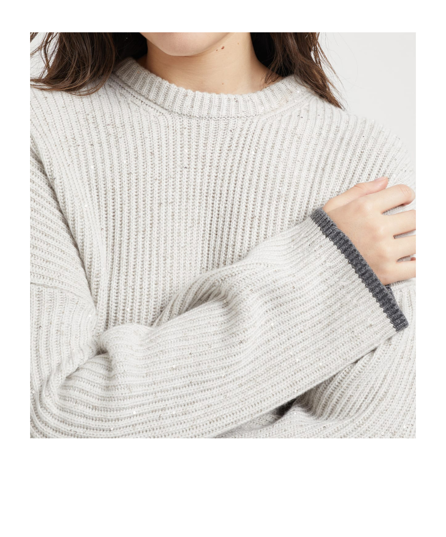 Brunello Cucinelli Shining British Ribbed Cashmere Silk Sweater In White