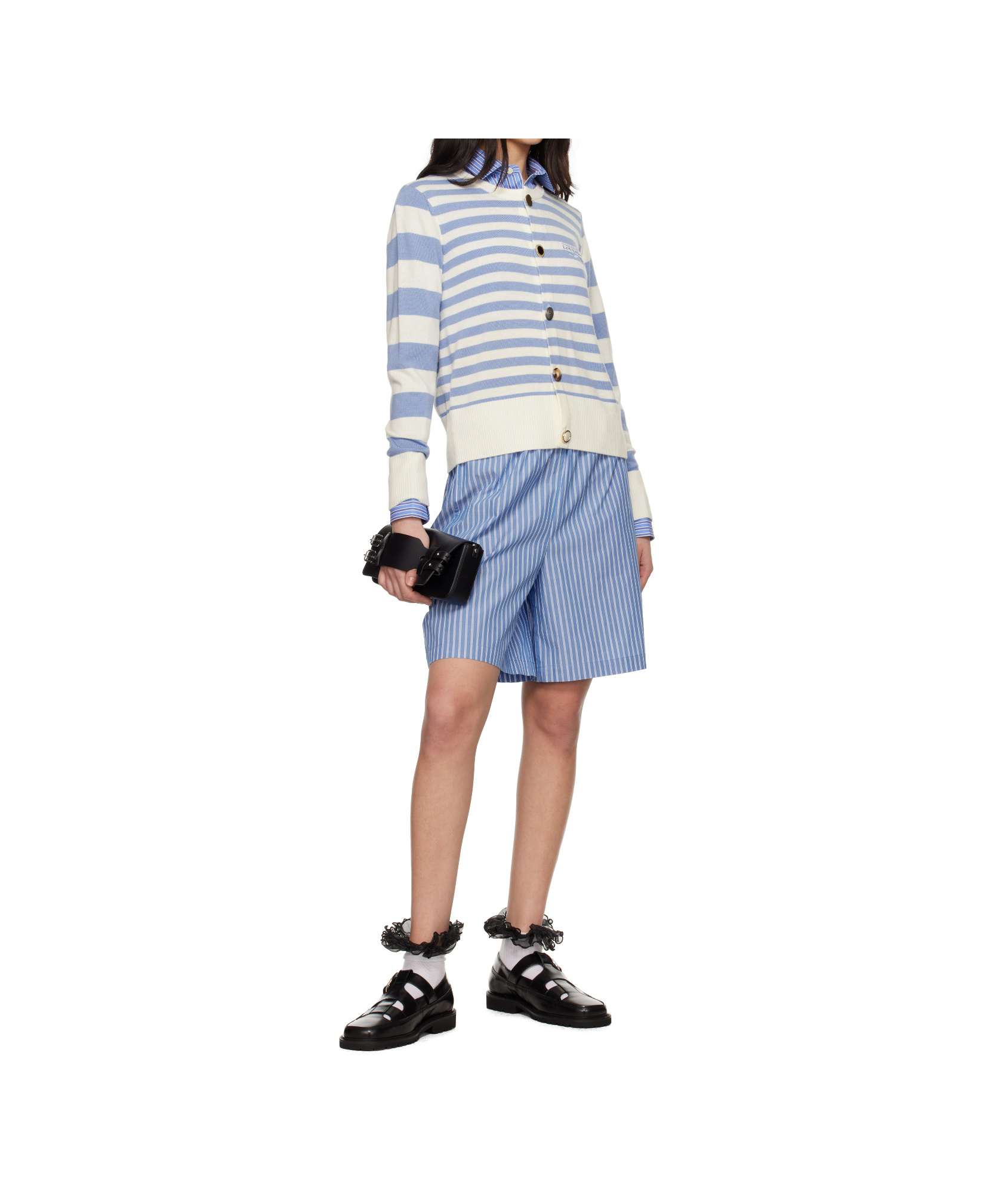 Charles Jeffrrey Loverboy Button Down Cardigan In Blue Stripes