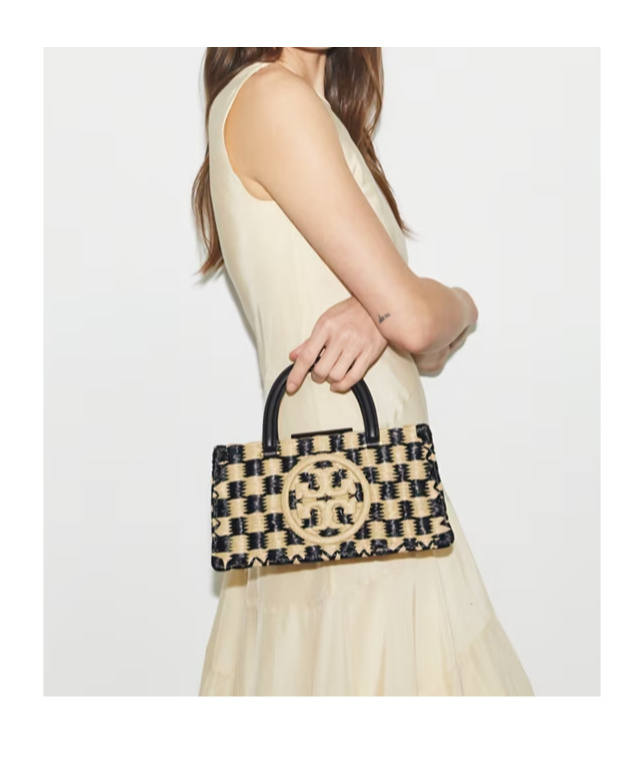 Tory Burch Ella Hand-crocheted East-west Tote In Black/natural