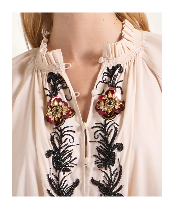 La Doublej Embroidered Ruffle-trimmed Dress In Brown