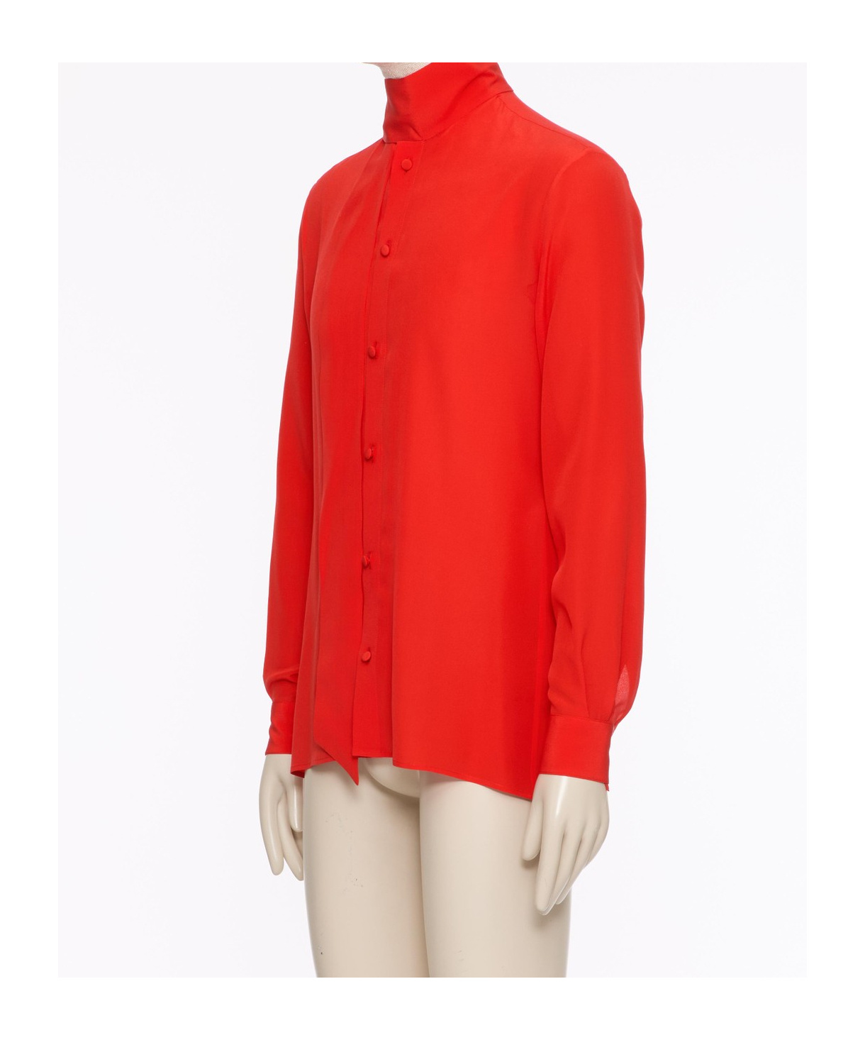 Valentino Crepe De Chine Silk Shirt With Scarf Collar In Red