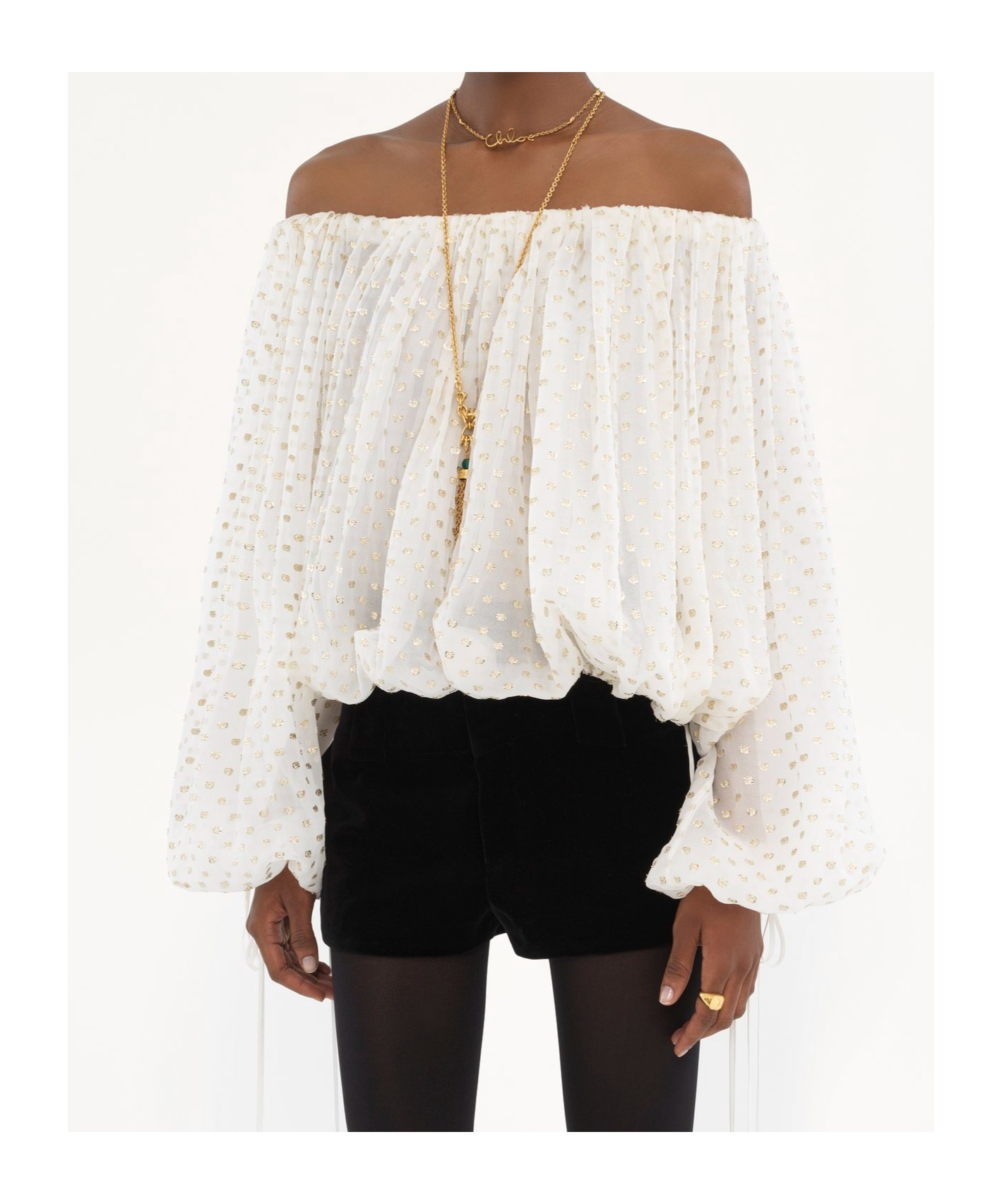CHLOÉ OFF-THE-SHOULDER JACQUARD BLOUSE