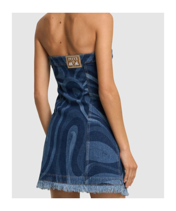 EMILIO PUCCI MARMO PRINT STRETCH DENIM MINI DRESS 