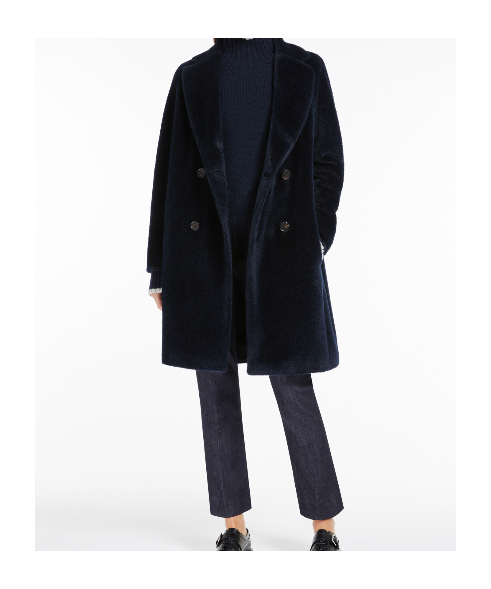 Shop Max Mara 's Double-breasted Long-sleeved Coat In Black