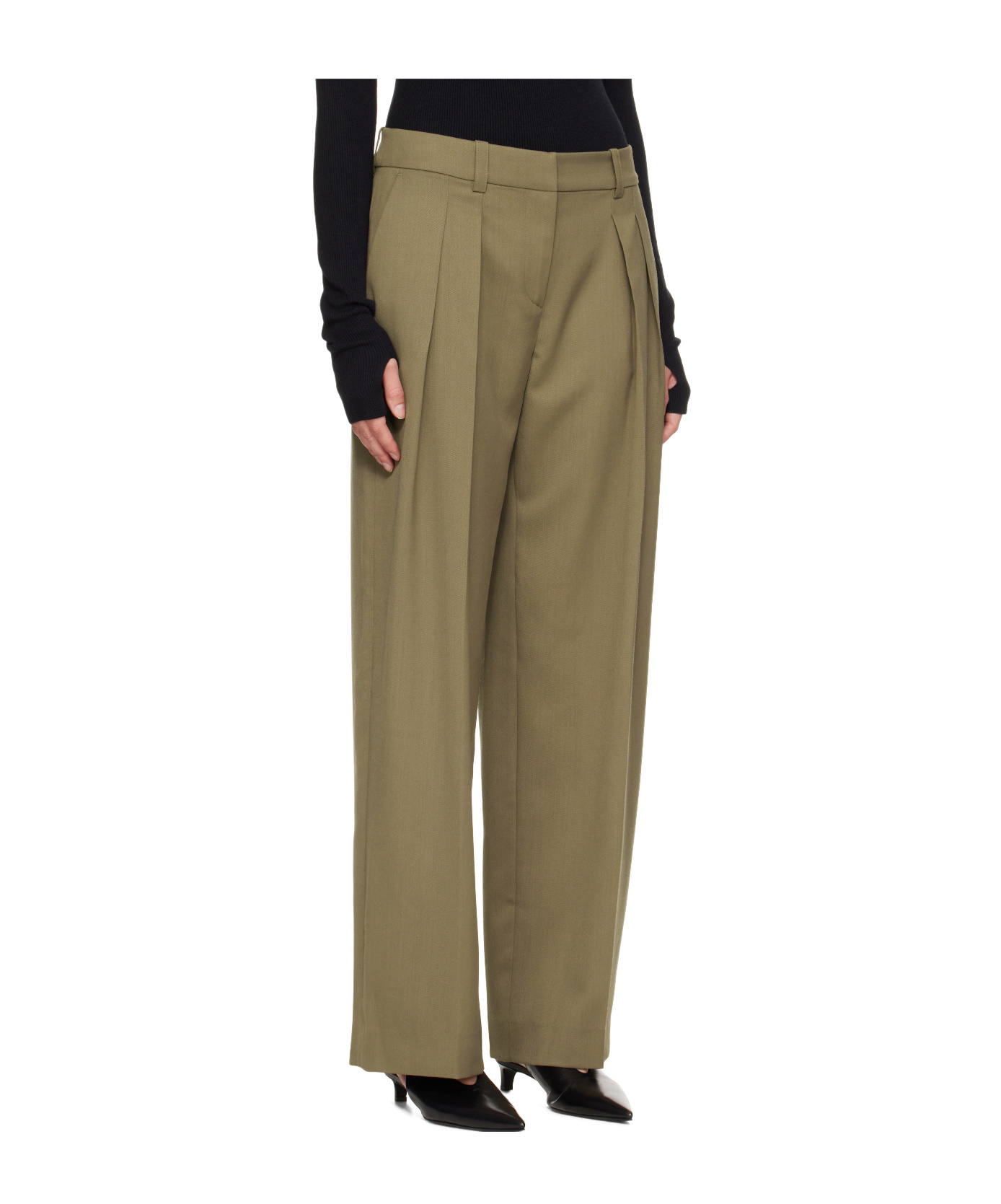 The Frankie Shop Womens Khaki Daytona Pleated Wool Trousers In Brown