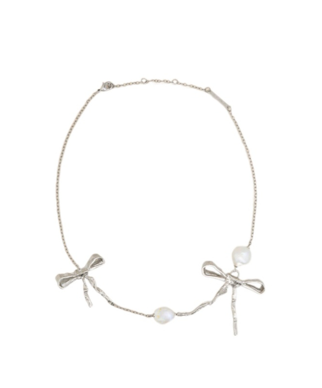 Marni Silver Bow Necklace In Metallic