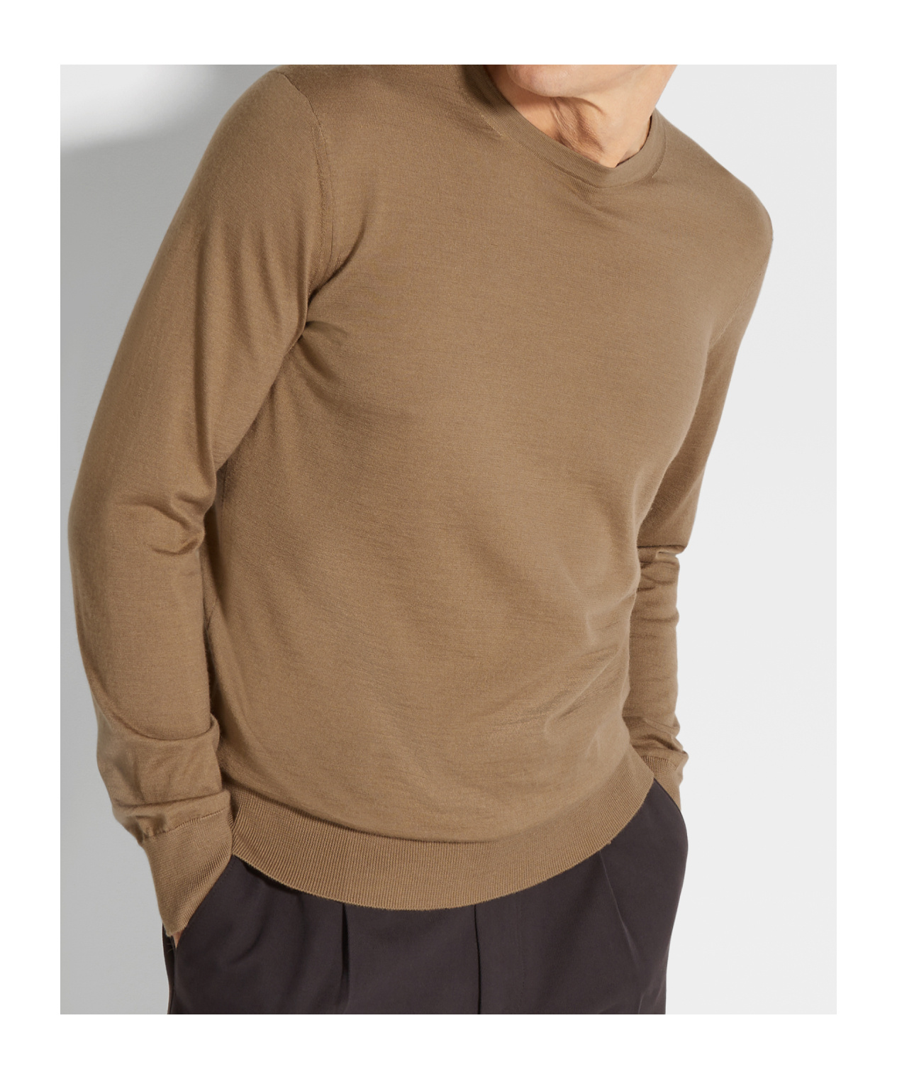 Shop Zegna Fine-knit Crew-neck Jumper In Dark Beige Mixed Color
