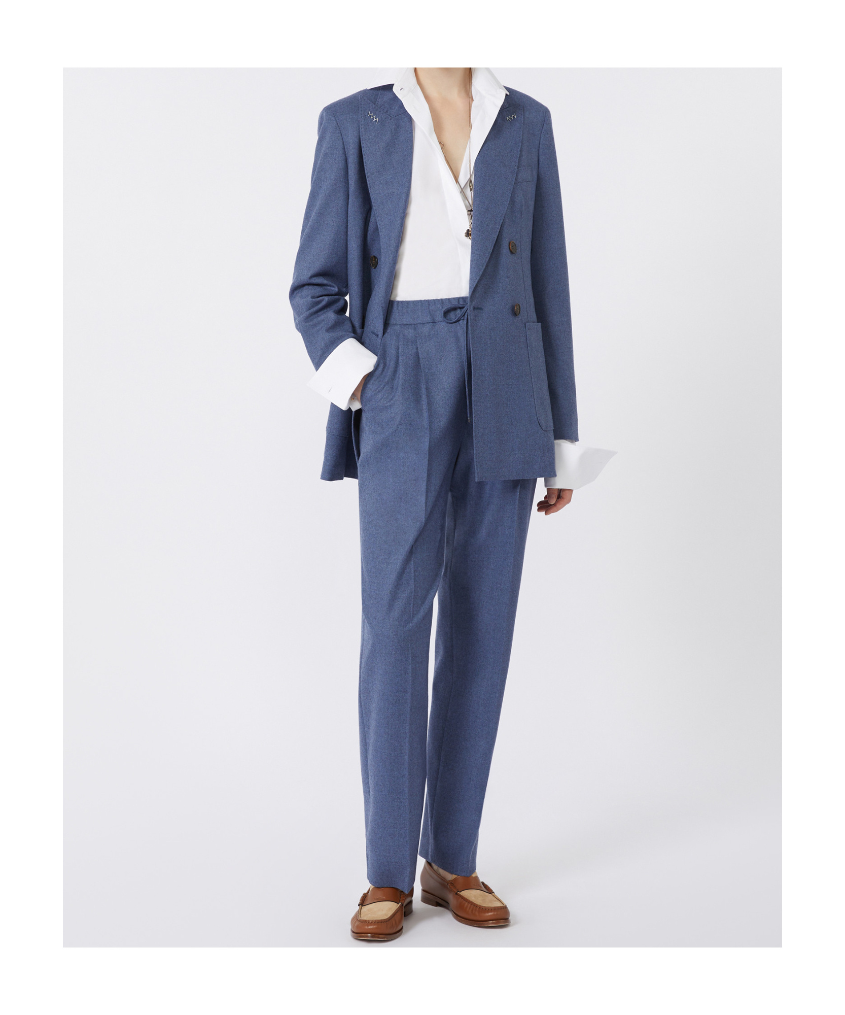 Max Mara Belted Cashmere Trousers In Blue