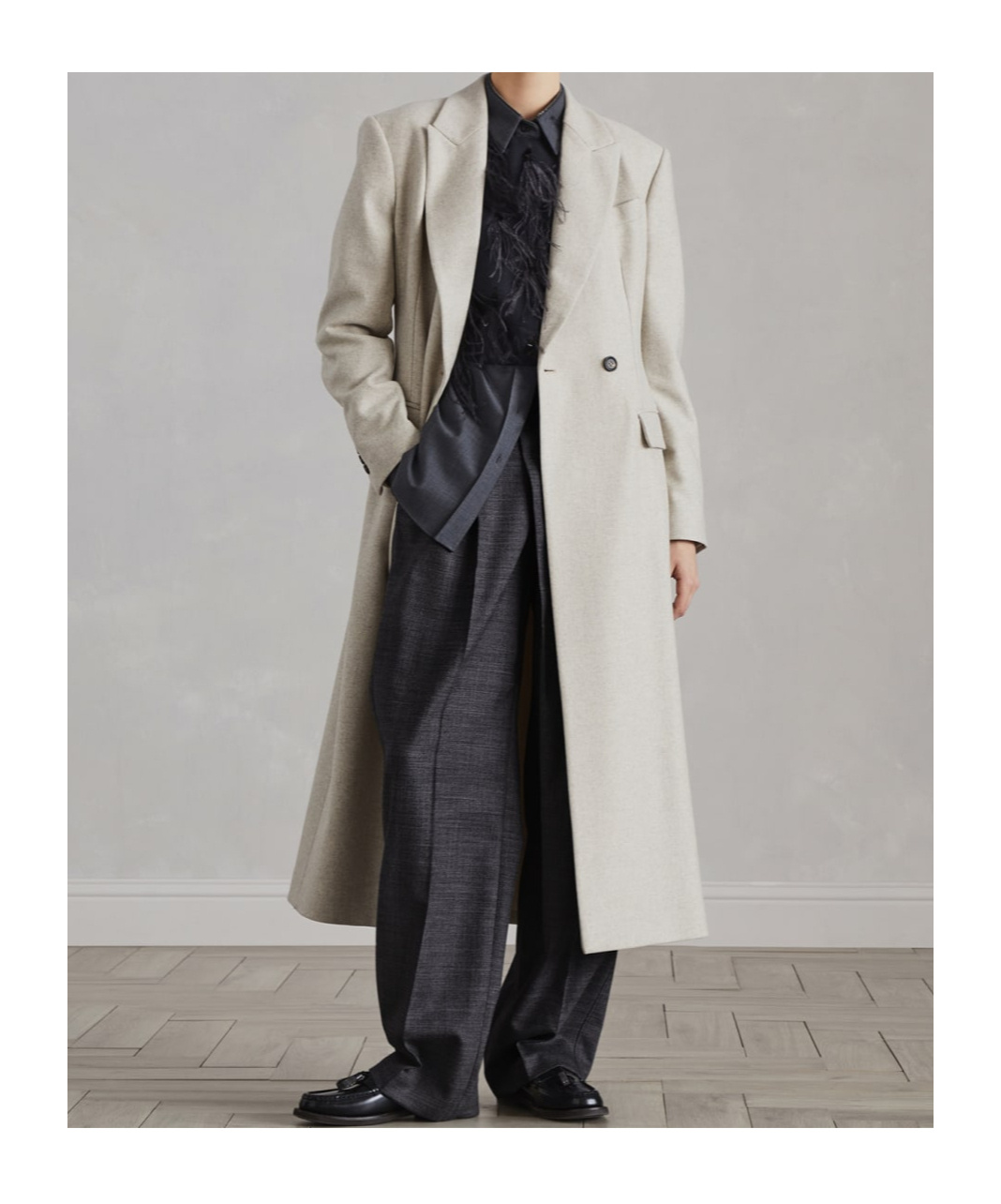 Brunello Cucinelli Wool Coat Peak Lapels In Nude