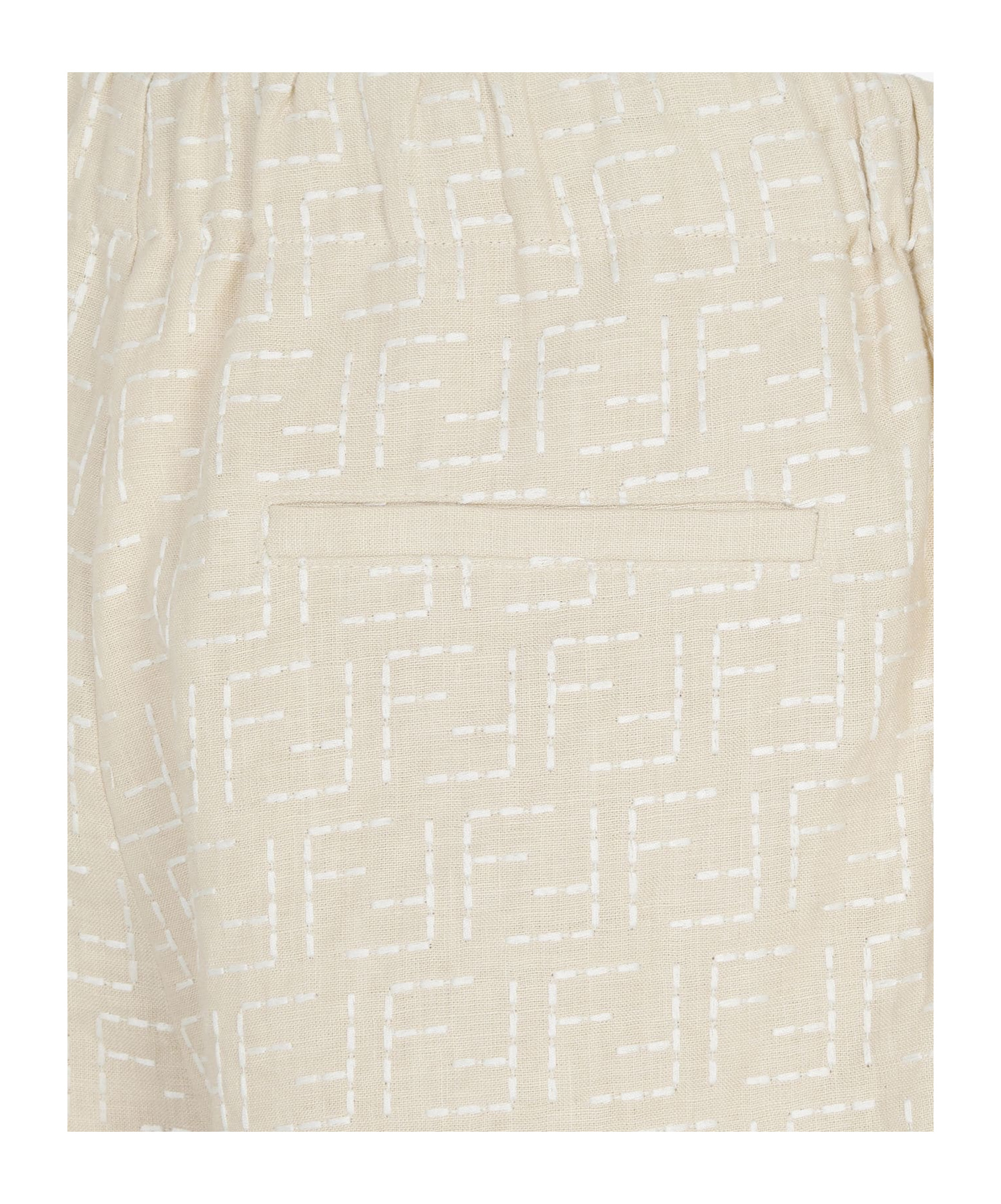 Fendi Jacquard Linen And Cotton Bermuda Shorts With All-over Ff Motif In Neutral