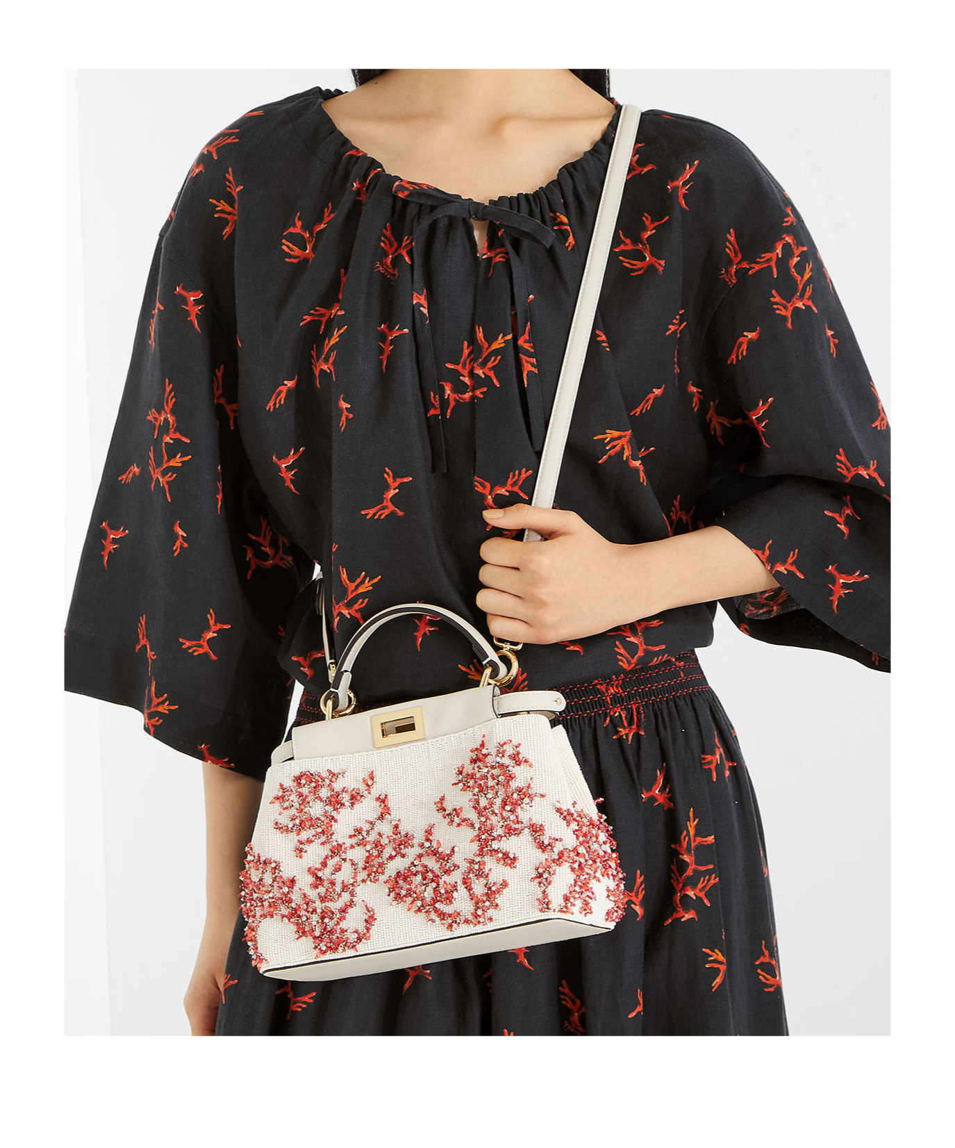 Fendi Sea Garden Coral Red And Camellia Embroidered Bag