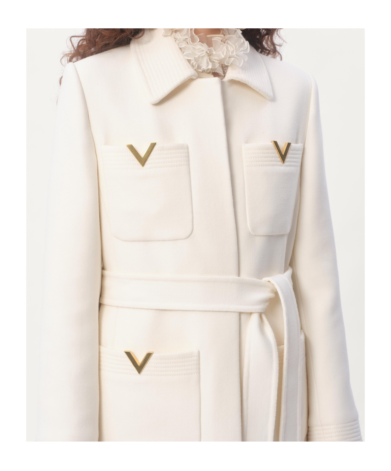 Valentino Mantel Aus Drill Double Frau Elfenbein 50 In White