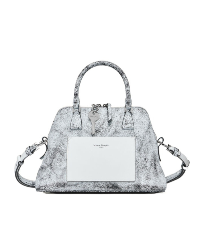 Maison Margiela Textured Leather Shoulder Bag With Top Handles In White