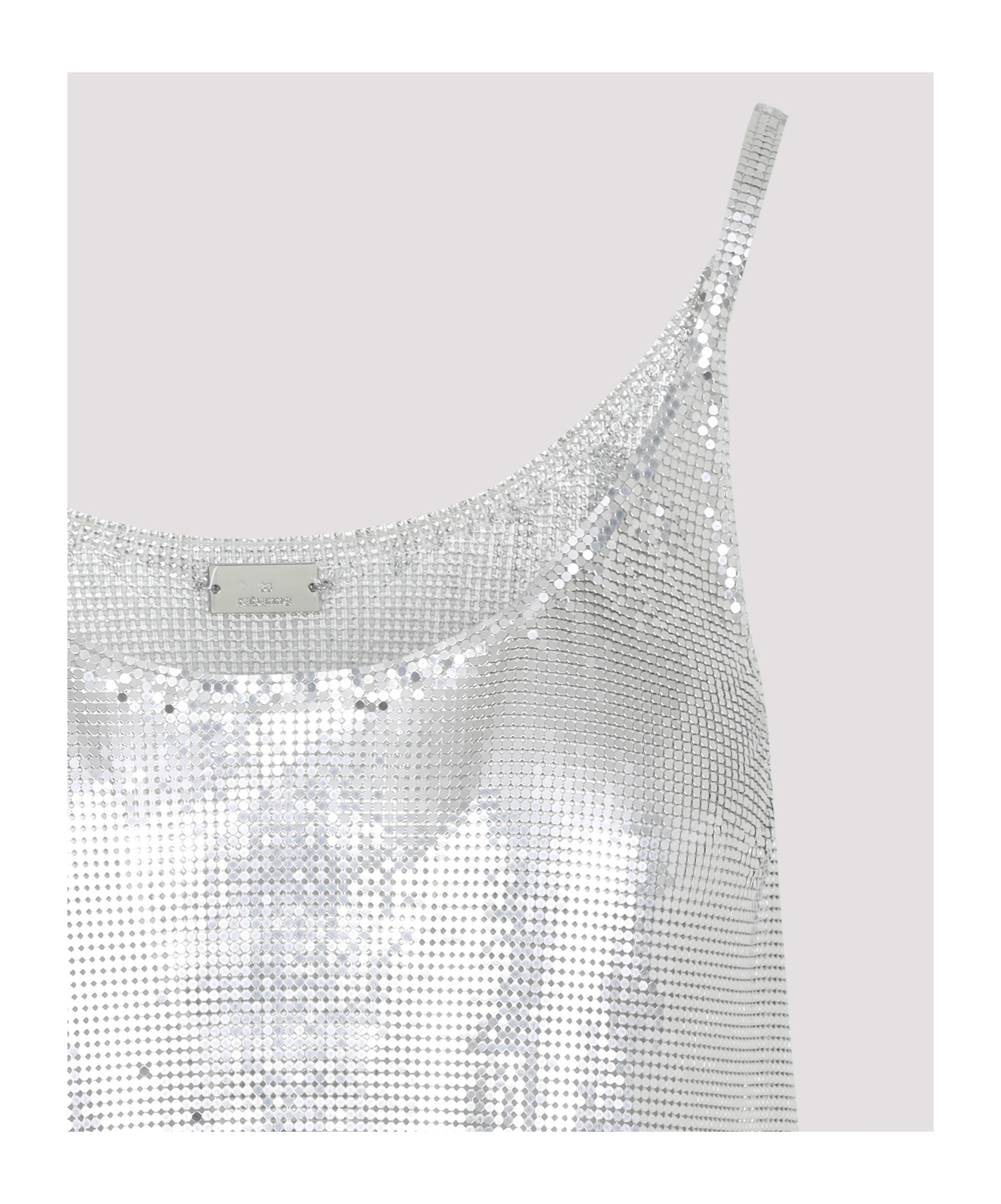 Rabanne Metallic Sleeveless Top With Spaghetti Straps And Chainmail In Tech Fabric Woman In White