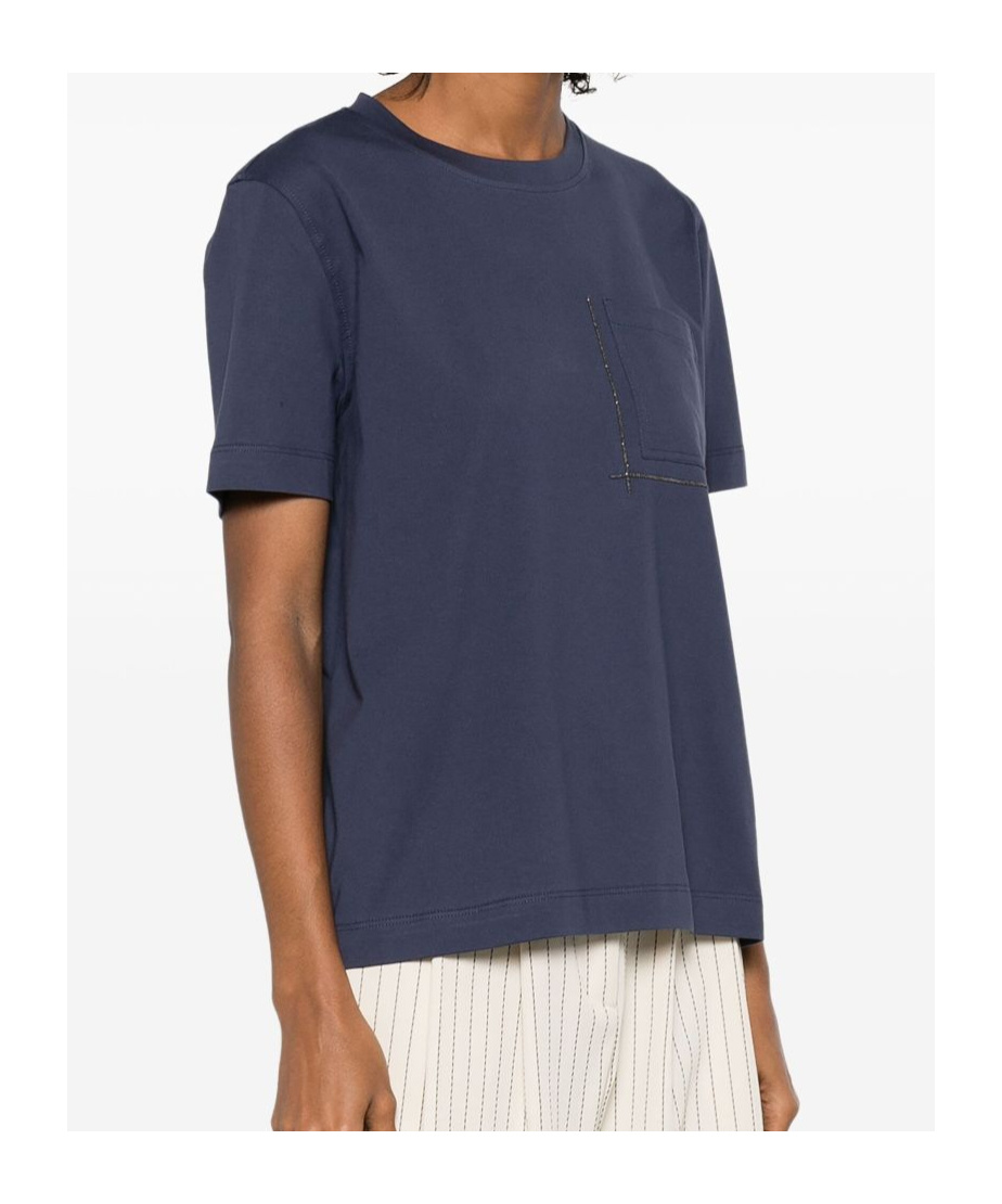 Brunello Cucinelli Crew Neck Short Sleeve Top In Blue