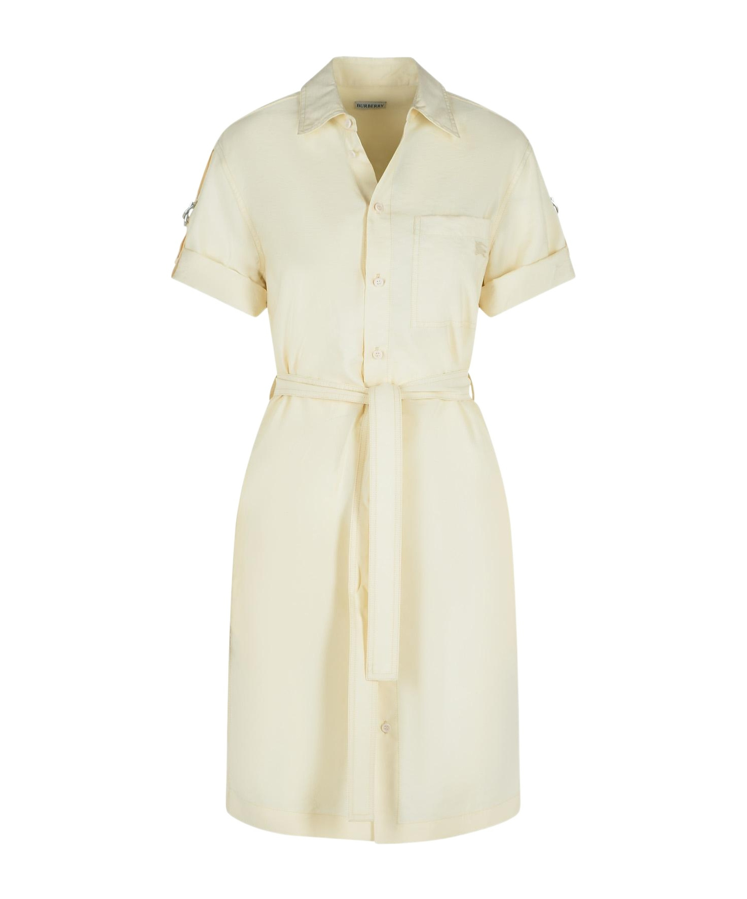 Burberry Silk Blend Dress Featuring Belted Waist In White