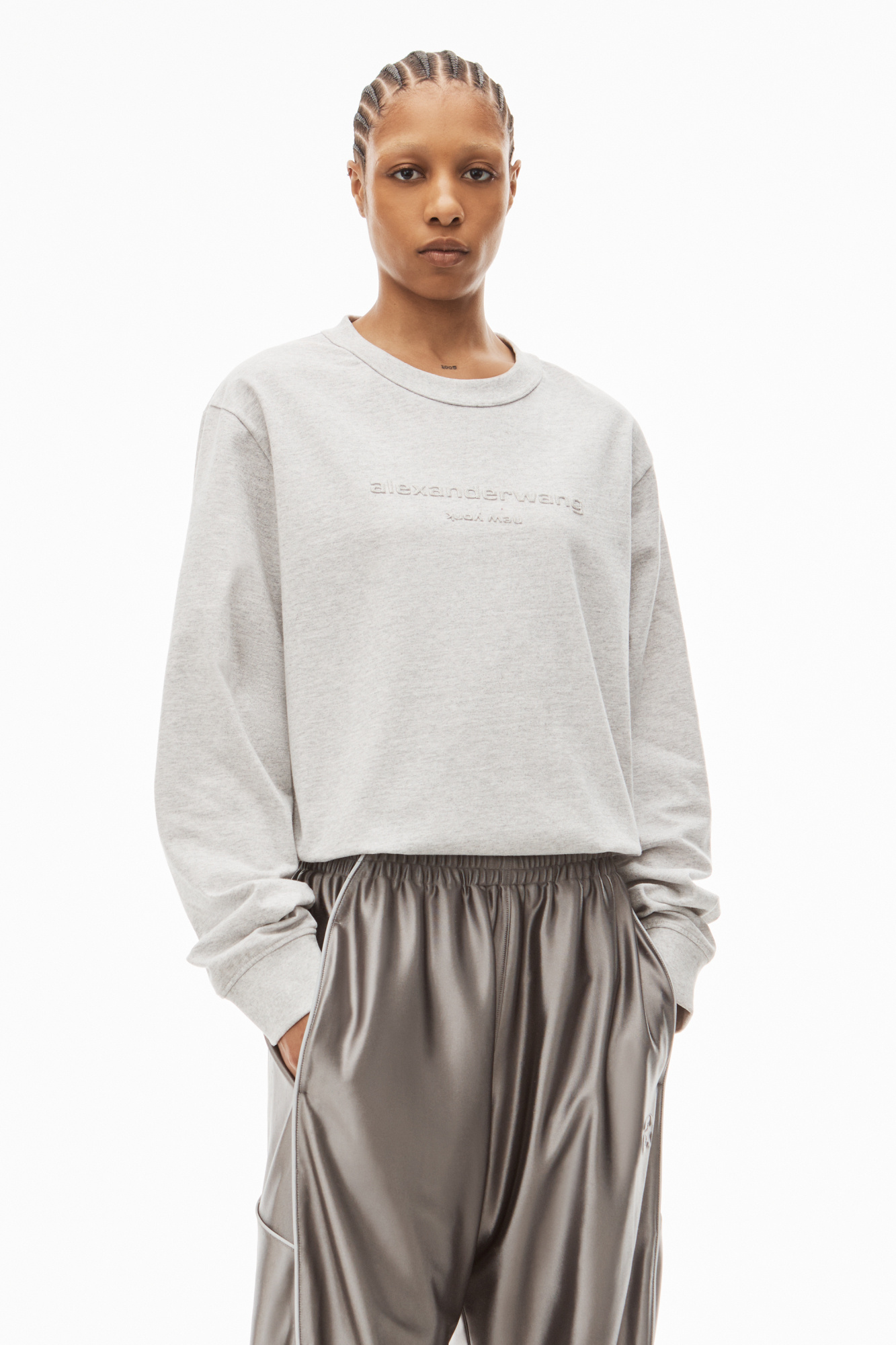 Alexander Wang Raised-logo Glitter Cotton T-shirt In Gray