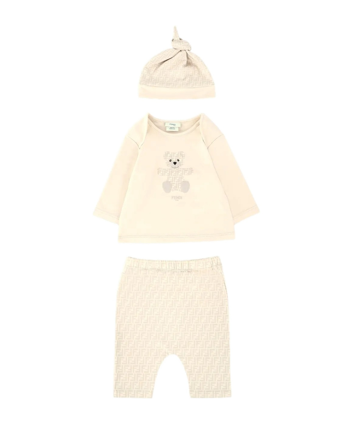 Fendi Long-sleeved T-shirt, Elastic Waist Pants And Hat Set In Nude