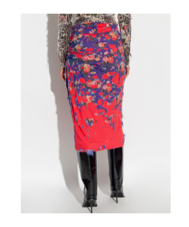 Diesel Allover Floral Printed Midi Skirt In Red