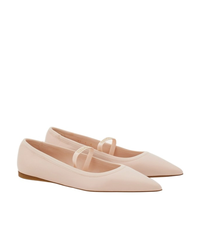 Ferragamo Women Carice Ballet Flat With Ankle Ribbon In Nude
