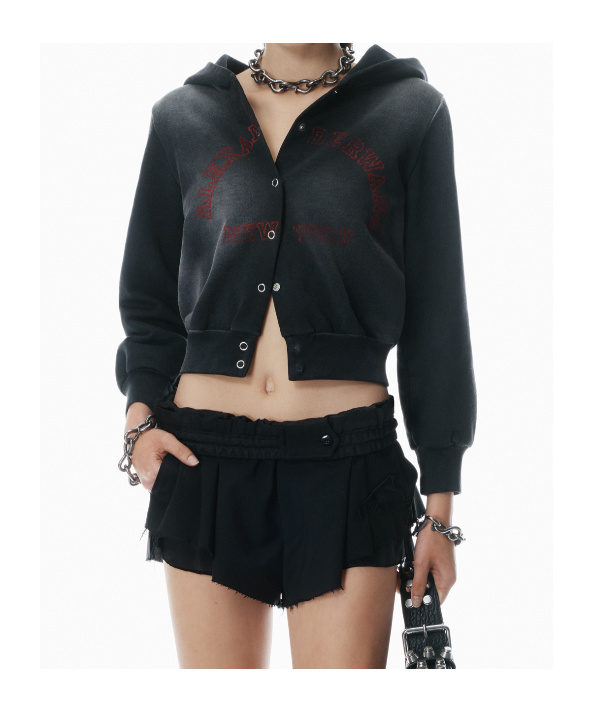 Alexander Wang T Shrunken Cotton Terry Cardigan In Black