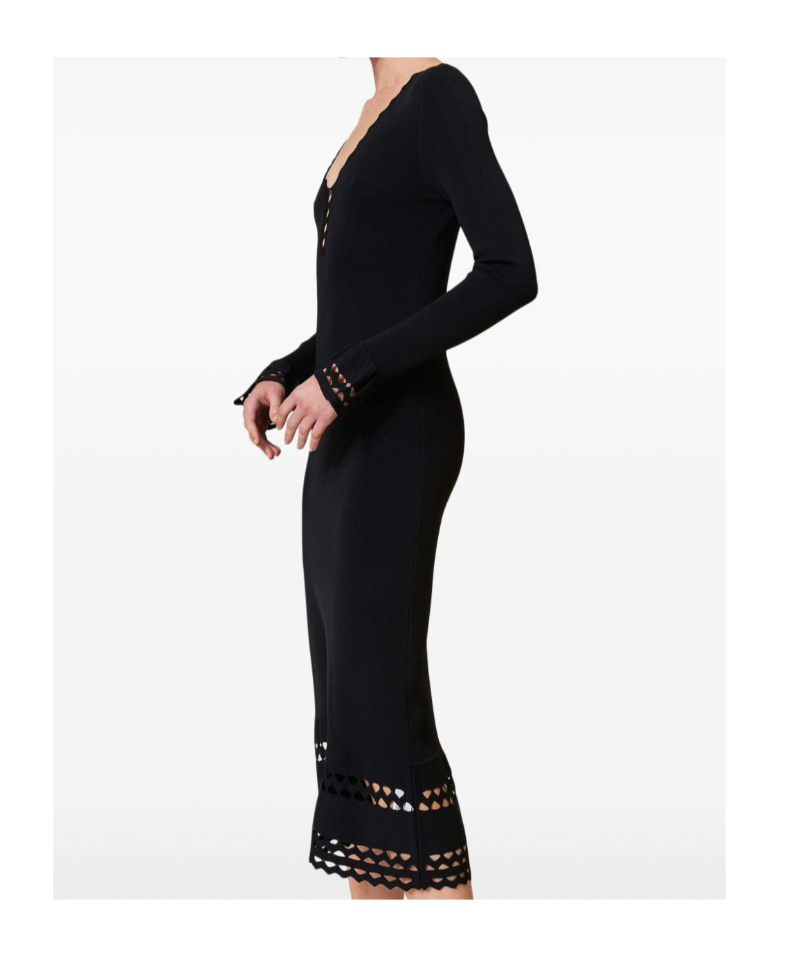 TWINSET SCALLOP-TRIM MIDI DRESS